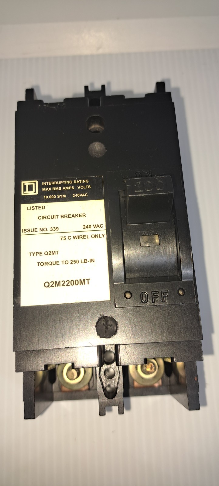 Square D Q2M2200MT 200 Amp 2 Pole 240V Main Circuit Breaker Type Q2MT NEW