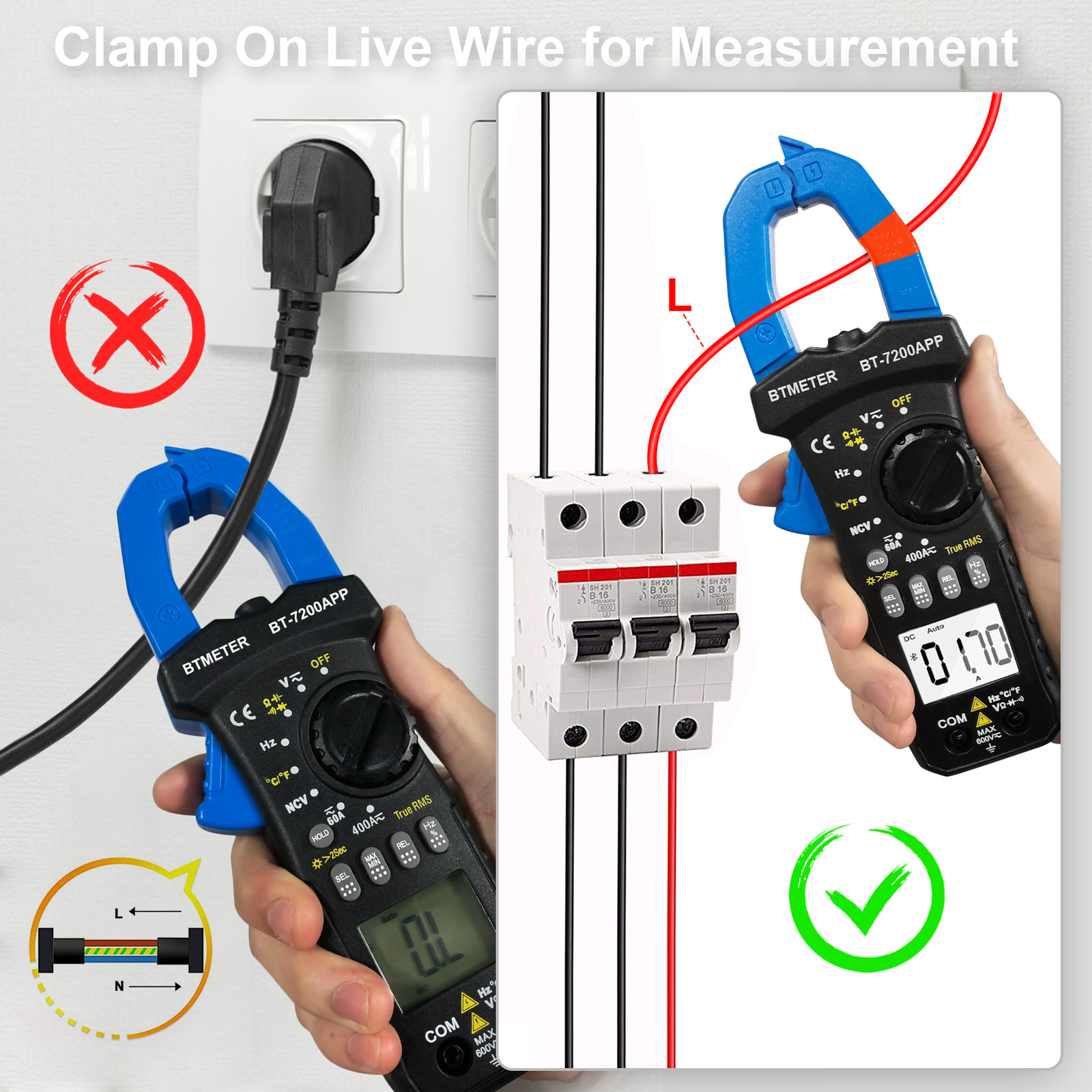 Digital Clamp Meter Bluetooth Clamp Multimeter Ac Dc Amp Meter Voltage Tester