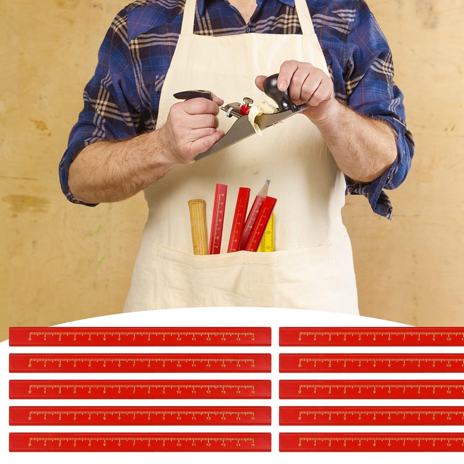 WYOMER 100 Pcs Carpenter Pencils, Octagonal Hard 1 Count (Pack of 100), Red