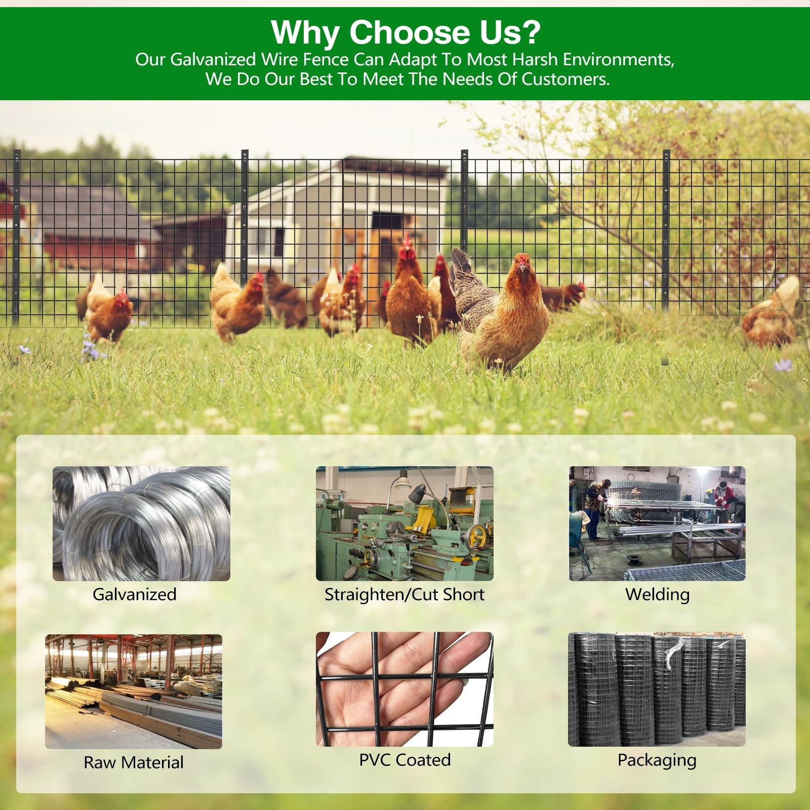 Wire Fence, 24 in(H) X 50 ft(L) PVC Coated Welded Wire Fencing 2″ X 2″ 16GA G…