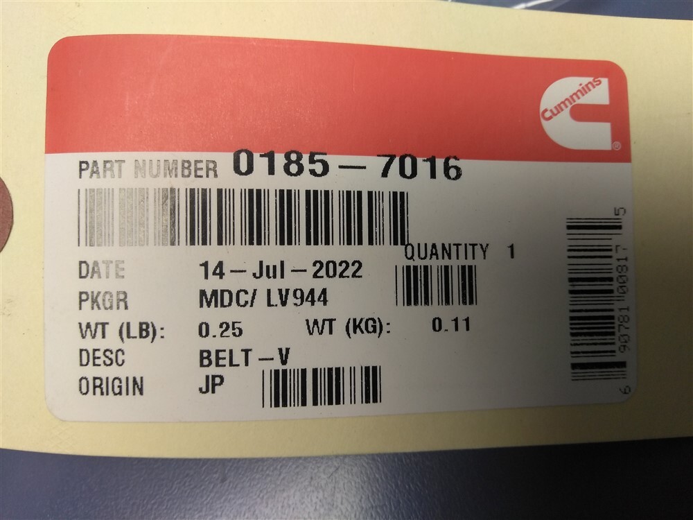 Cummins Onan 0185-7016 V-Belt Genuine OEM