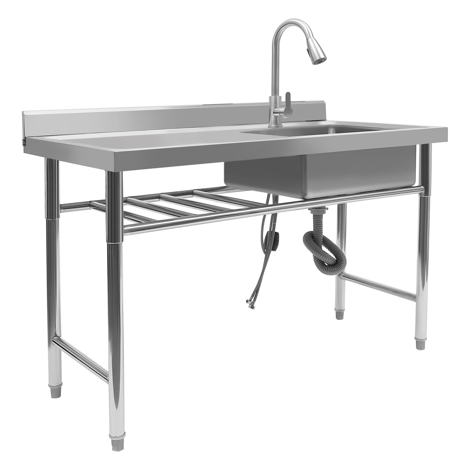 1 Compartment Kitchen Sink Prep Table With 360°Faucet Commercial Stainless Steel