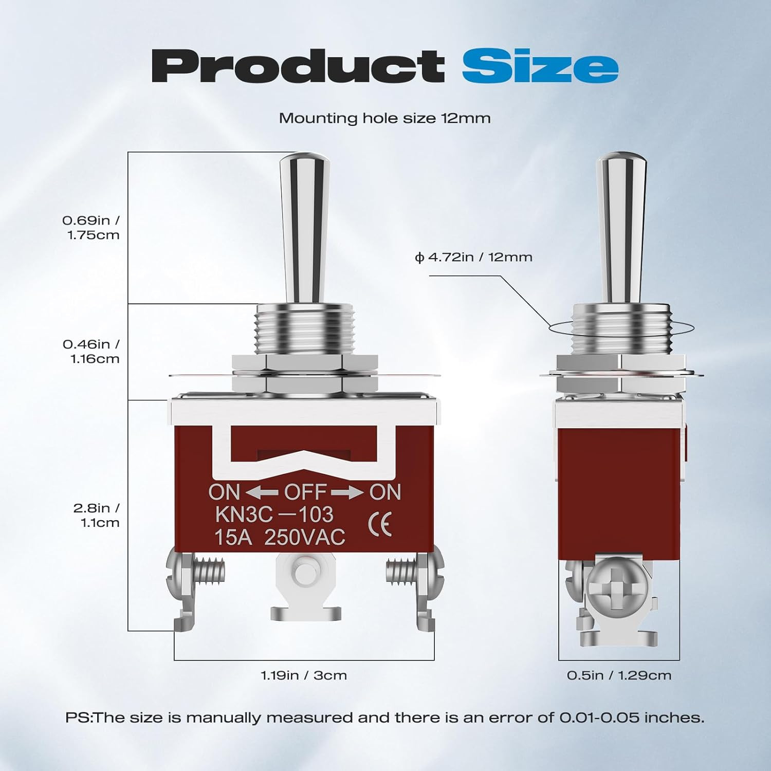 3 Way Toggle Switch, ON-Off-ON 3 Pin 3 Position SPDT Marine DC12V 30A Heavy Dut