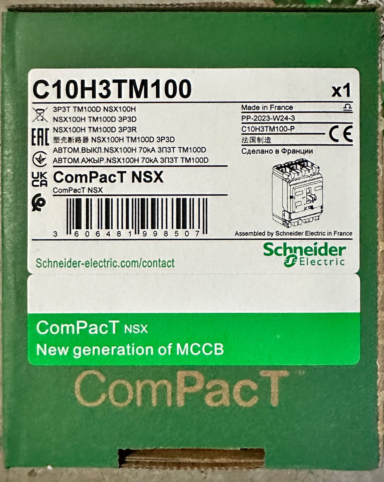 SCHNEIDER C10H3TM100 NSX100H 70kA AC 3P3D 100A TMD molded case circuit breaker
