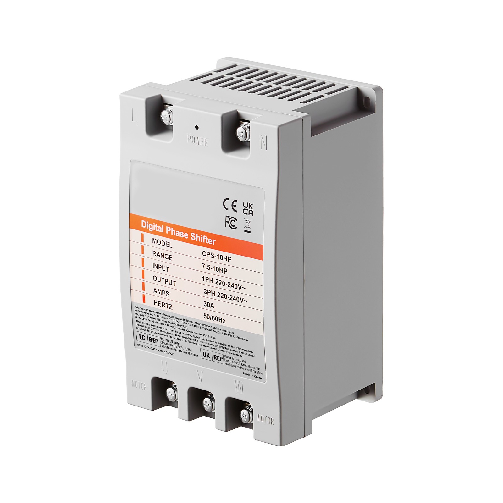 VEVOR 10HP Single 1 Phase to 3 Phase Converter Digital Phase Shifter 30A 220V