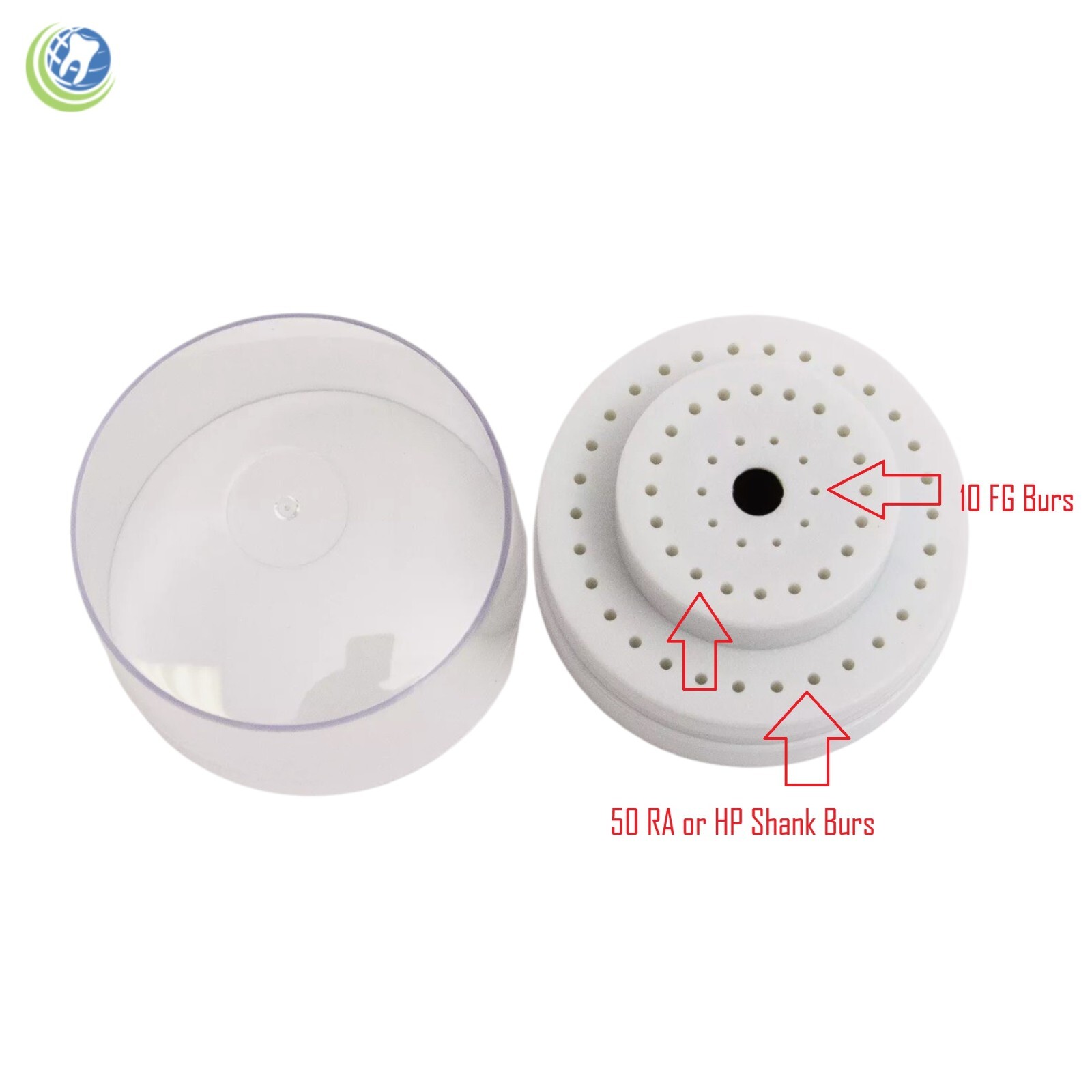 Round Dental Bur Block Holder Station with Lid – Plastic Holds 60 Burs HP RA FG