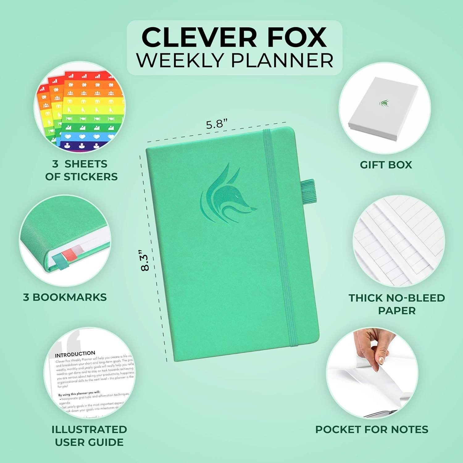 Clever Fox Planner Non Dated Weekly Planner Organizer Journal A5 (Emerald)