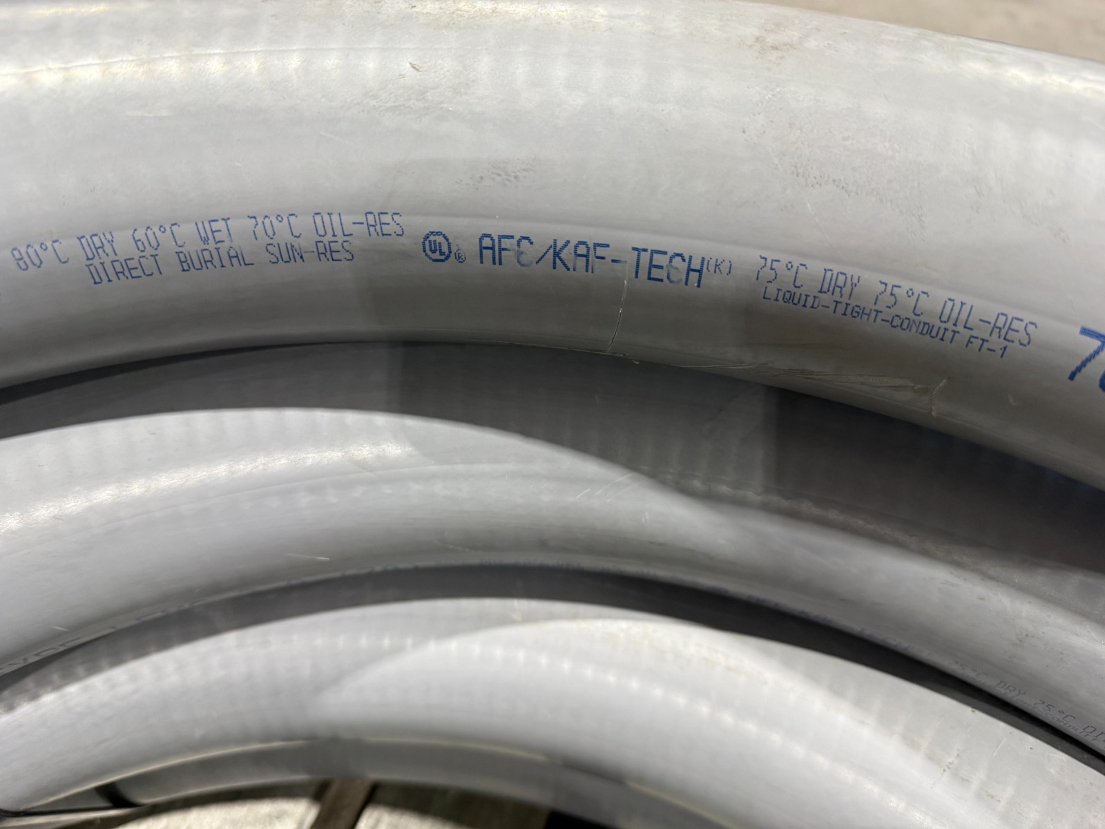 Liquid-Tight Flex Metal Conduit: 3 in Trade Size, Gray, 26 ft