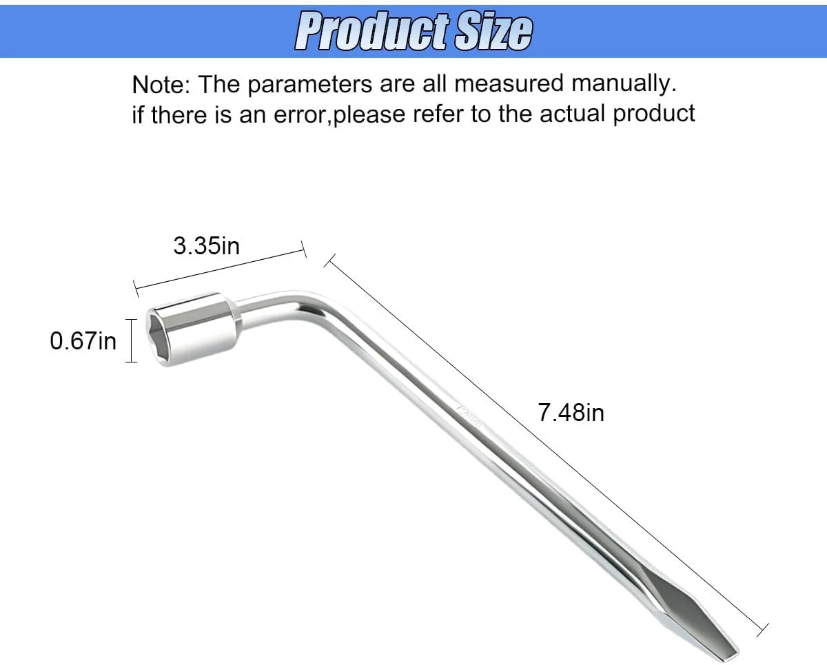 19mm Car Spare Tire Lug Wrench, L-Type Heavy Duty Steel Tire Replacement Tool wi
