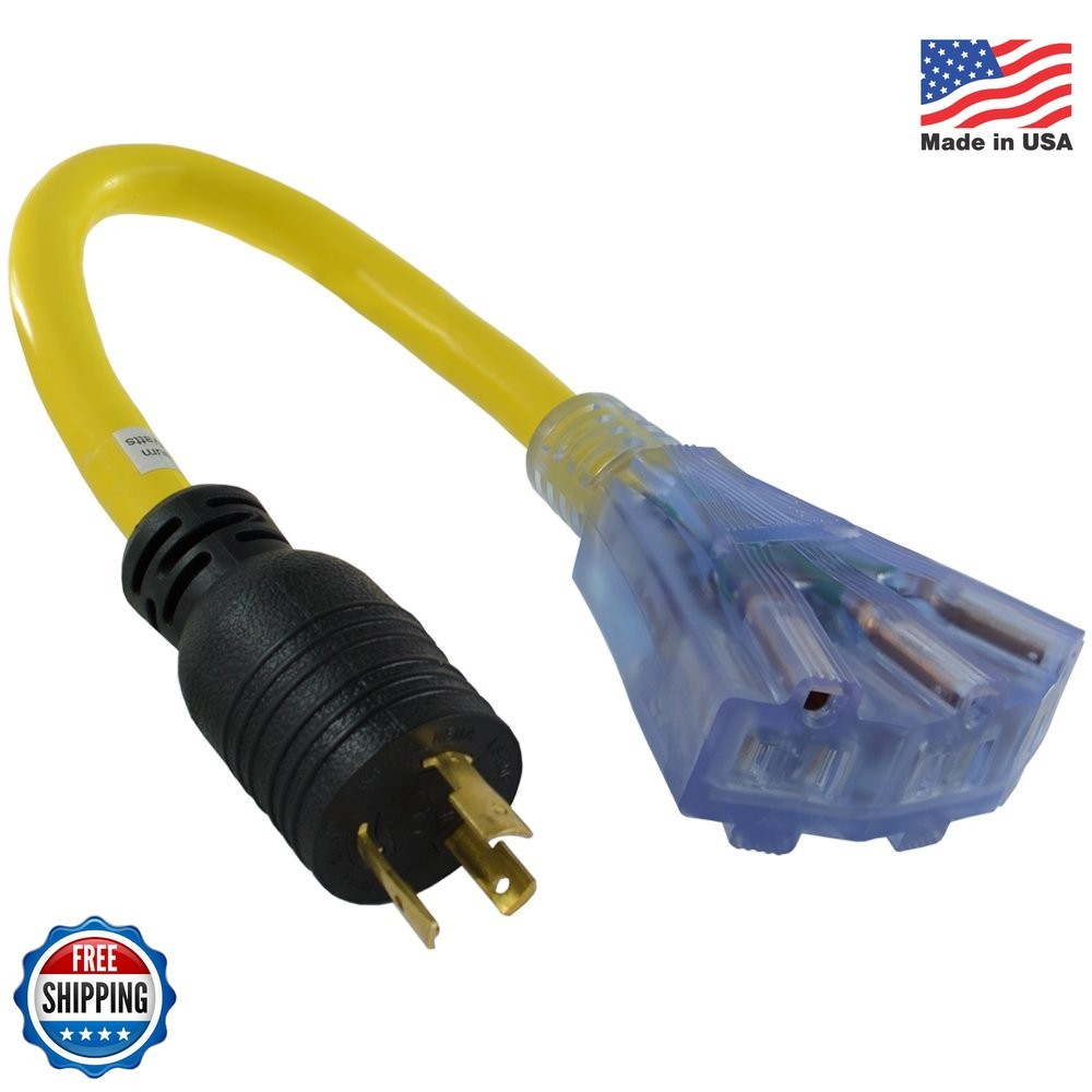 Conntek 1.5-Feet 20-Amp STW 12/3 Tri-Outlet Cord, 20-Amp Locking L5-20P Plug to