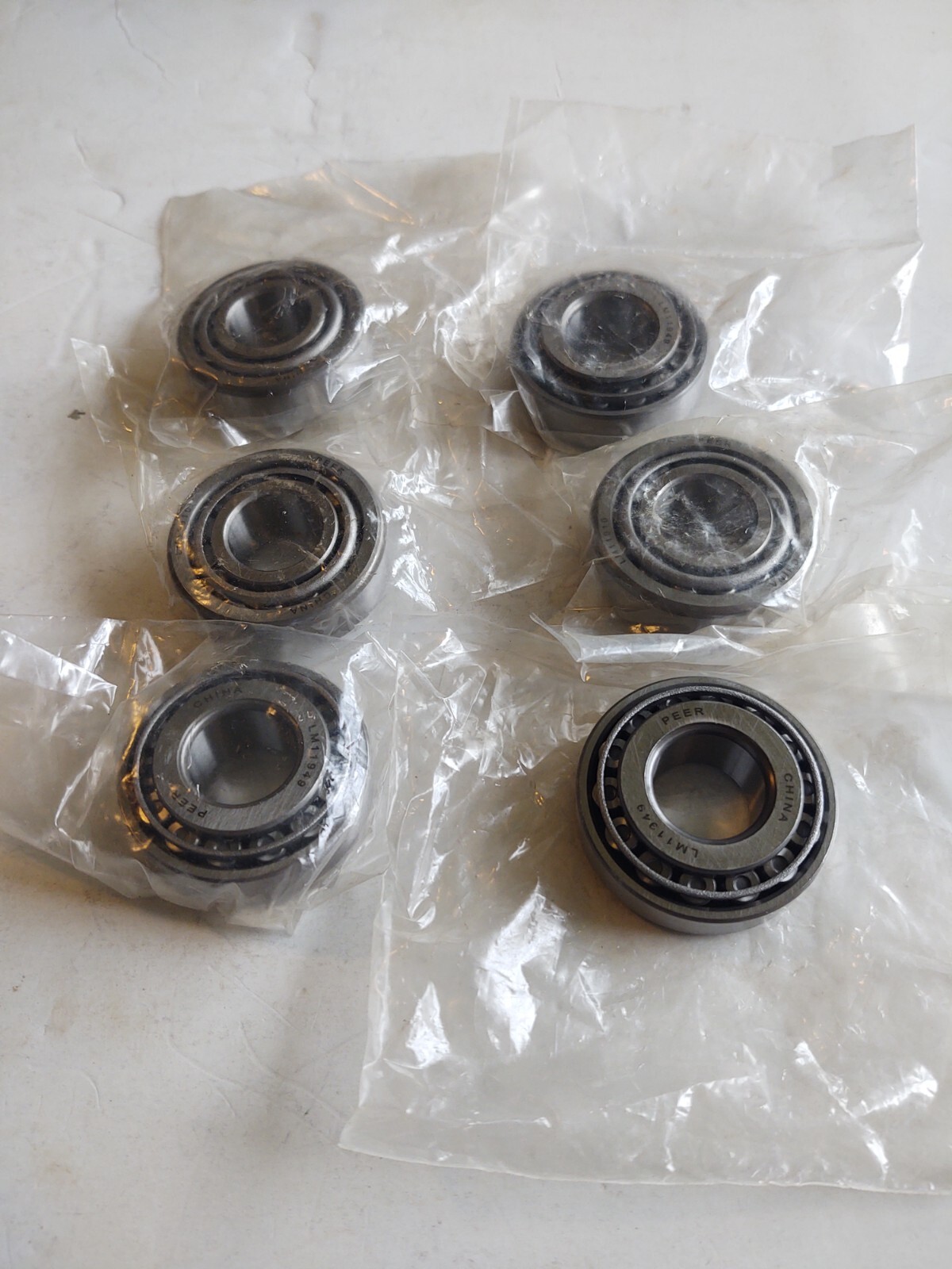 (6 SETS) PEER # LM11949 CONE / LM11910 CUP, TAPERED ROLLER BEARING SETS.