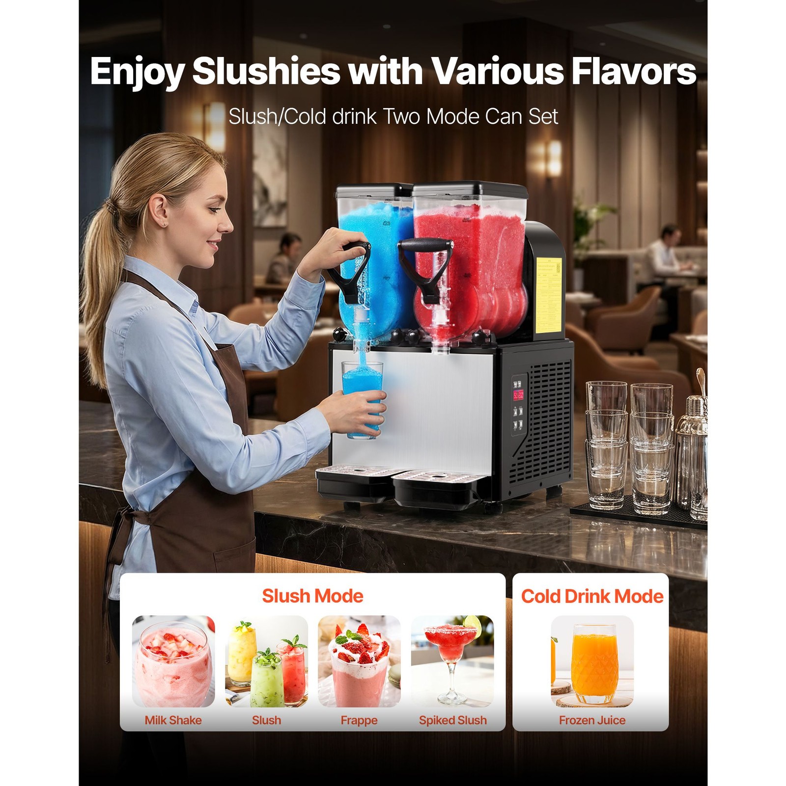 Slushie Machine, 6L/ 1.6Gal x 2 Tank Commercial Slushy Maker, Frozen Drink Maker