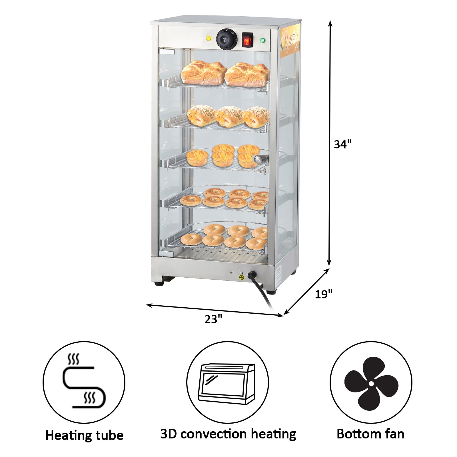 5 Tiers Commercial Food Warmer Display, 14 in 800W Electric Countertop Pizza War