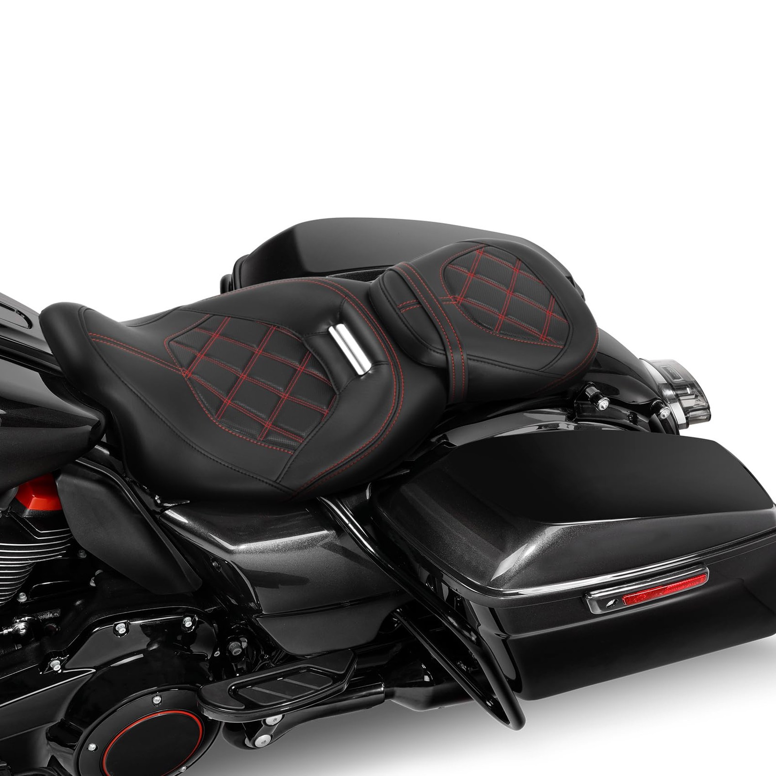 Two-Up Detachable Motorcycle Seat for Touring Road King Special FLHRXS Black Red