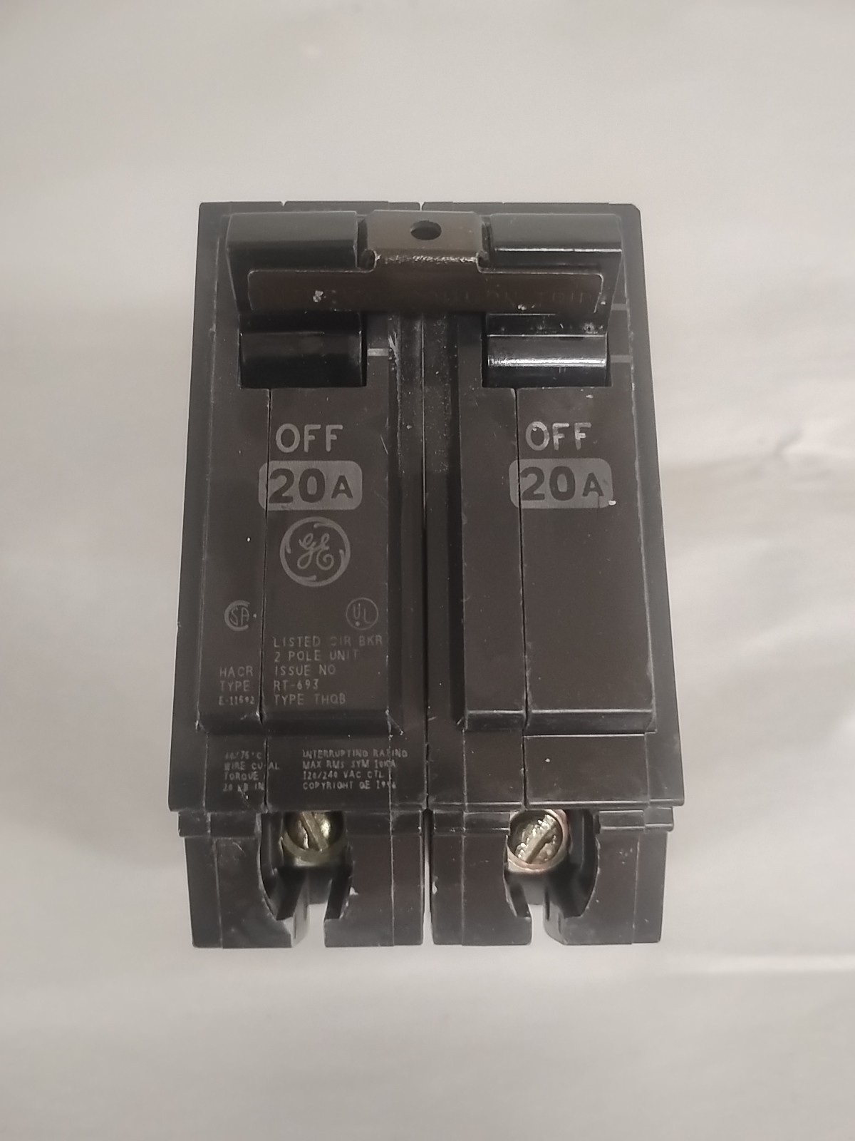 GE 20 Amp 2 Pole THQB Circuit Breaker 120/240V General Electric Bolt On THQB220