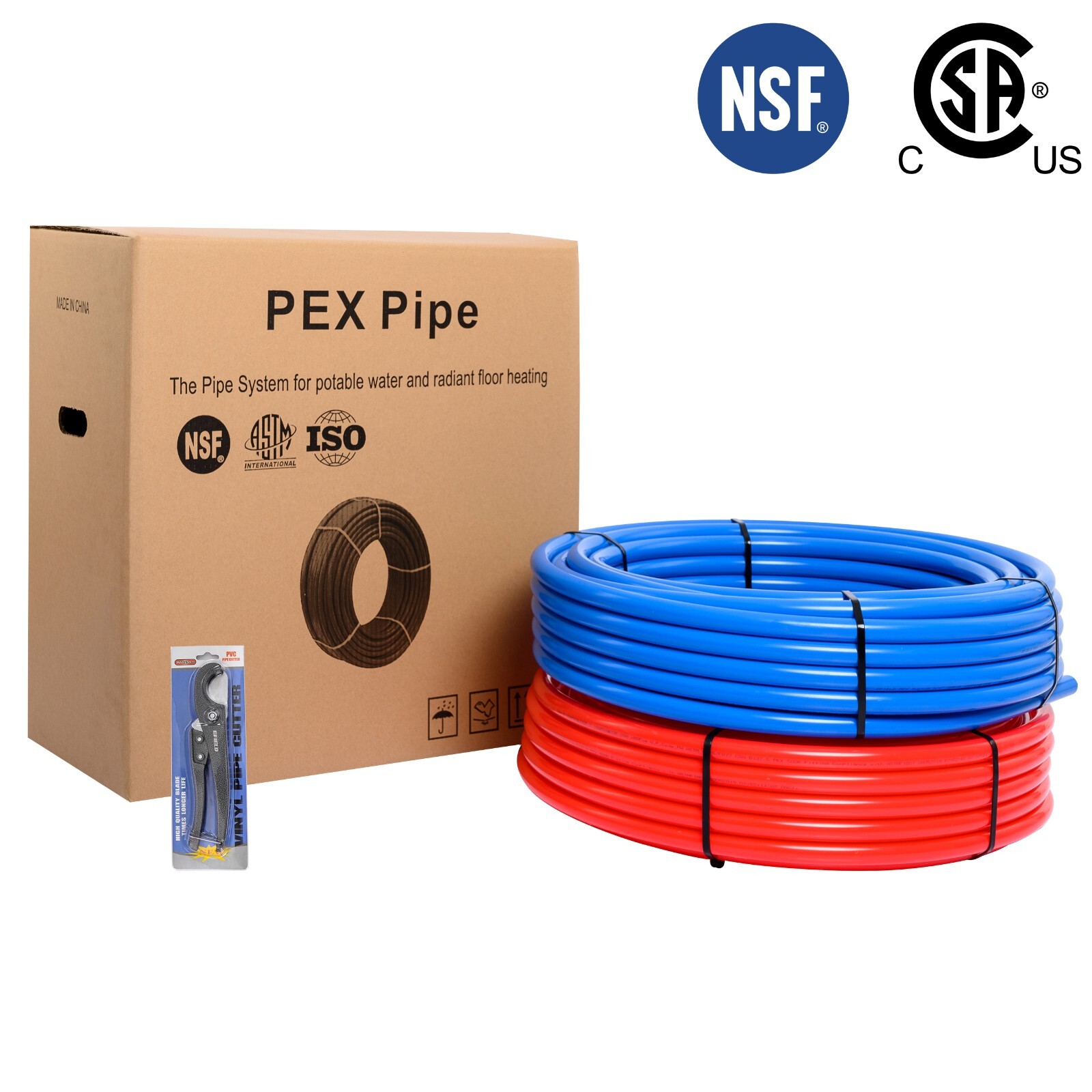 EFIELD 2 Rolls 3/4″ x 100ft (200ft) Blue&Red PEX Pipe/Tubing with Pipe Cutter