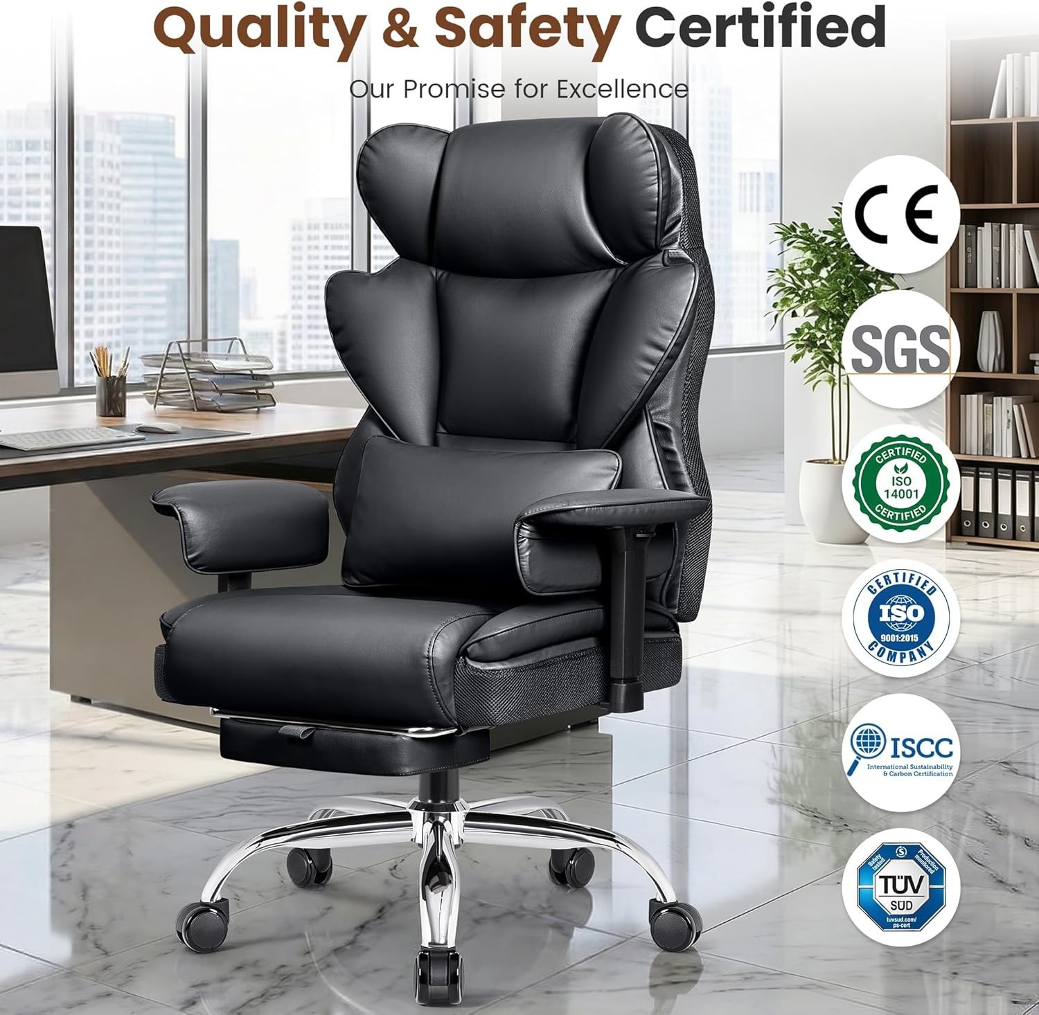 Big and Tall Office Chair – Heavy Duty 400 LBS Executive Chair with Lumbar Su…