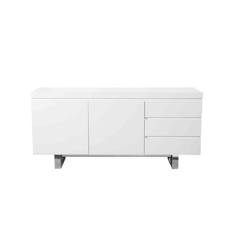 Pangea Home Sienna Modern Gloss Lacquer and Steel Metal Buffet in White