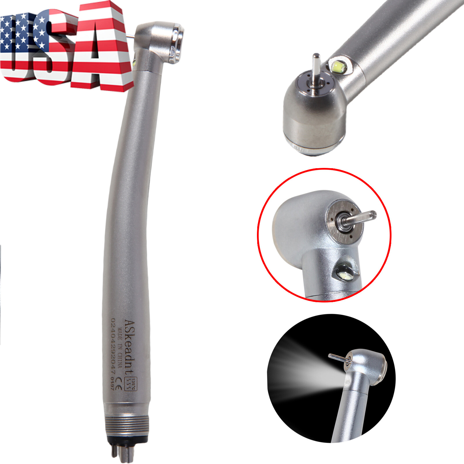 10 x US Ship Denshine 4 Hole Dental LED High Speed Handpiece E-generator Turbine