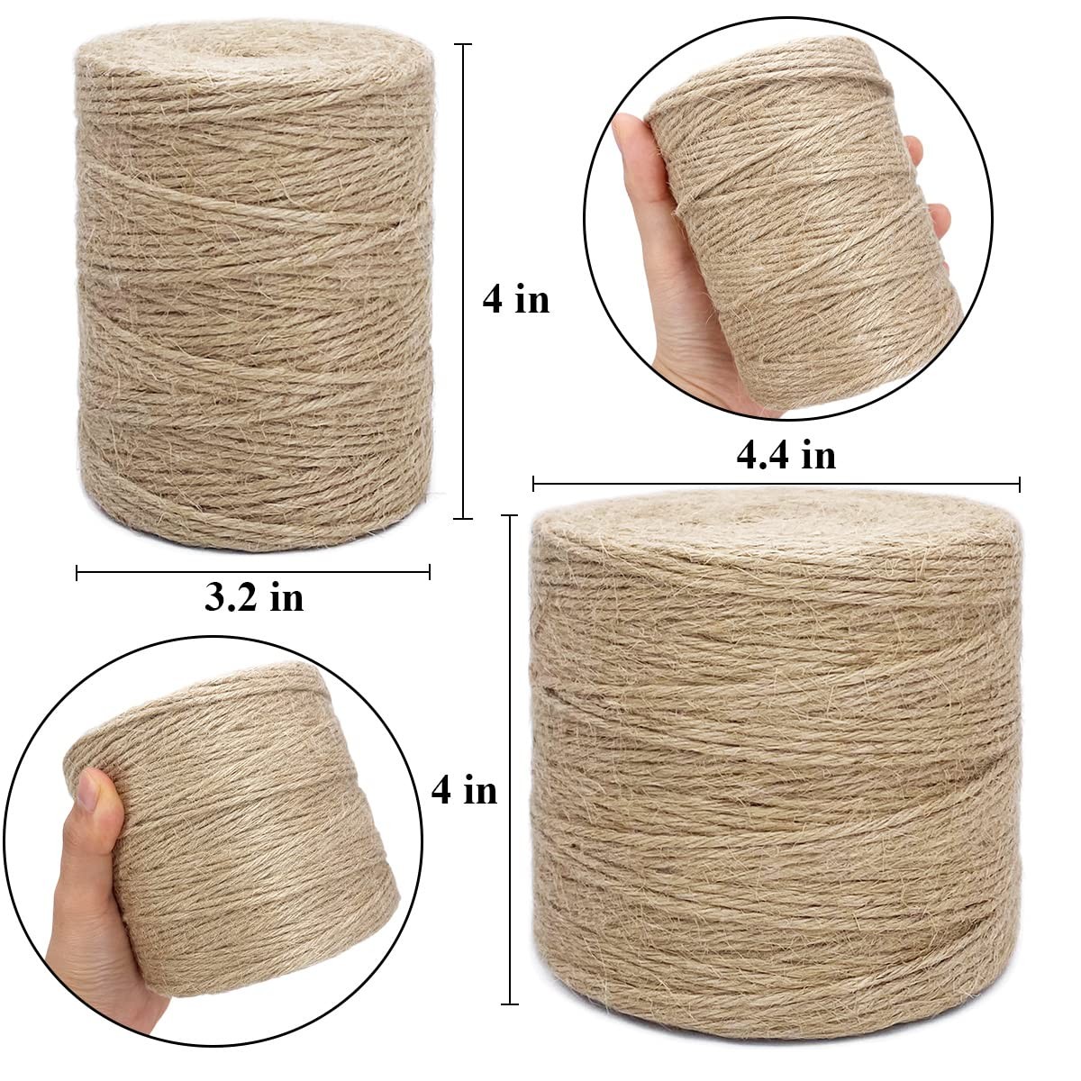 500FT Jute Twine Rope 3mm Natural Thick Garden String 3mm-4ply, Brown