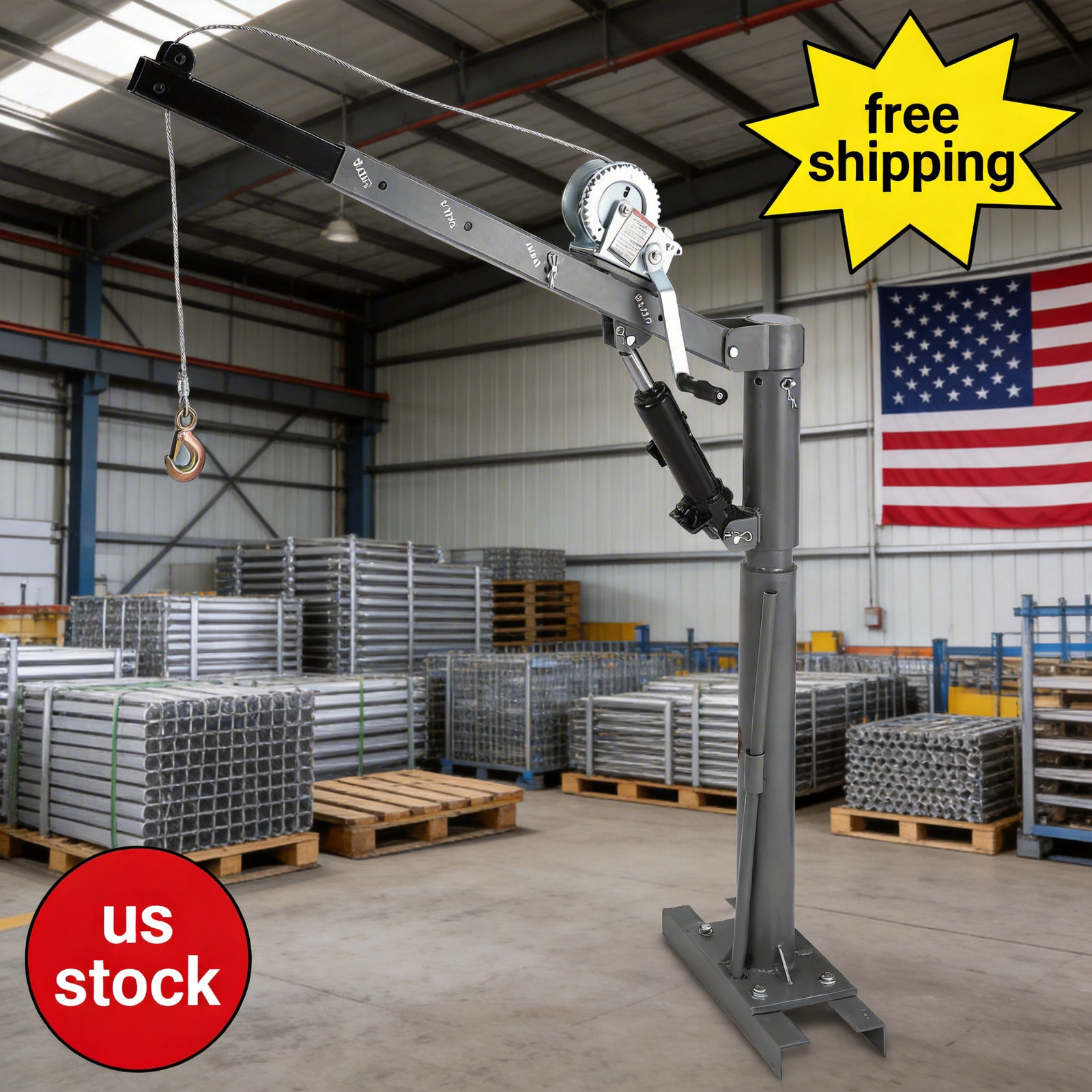 Pickup Truck Crane Hoist with 1000 lbs Capacity, Hydraulic for Lifting Goods