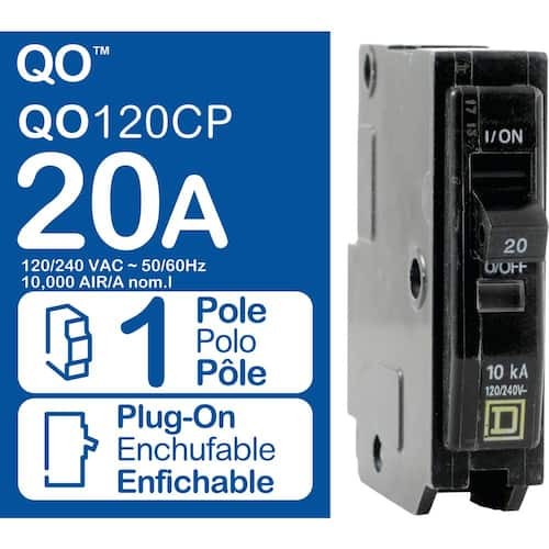 (1 ct) Square D QO120 20 Amp 1 Pole 120/240V QO New Style Trip Window Yellow D
