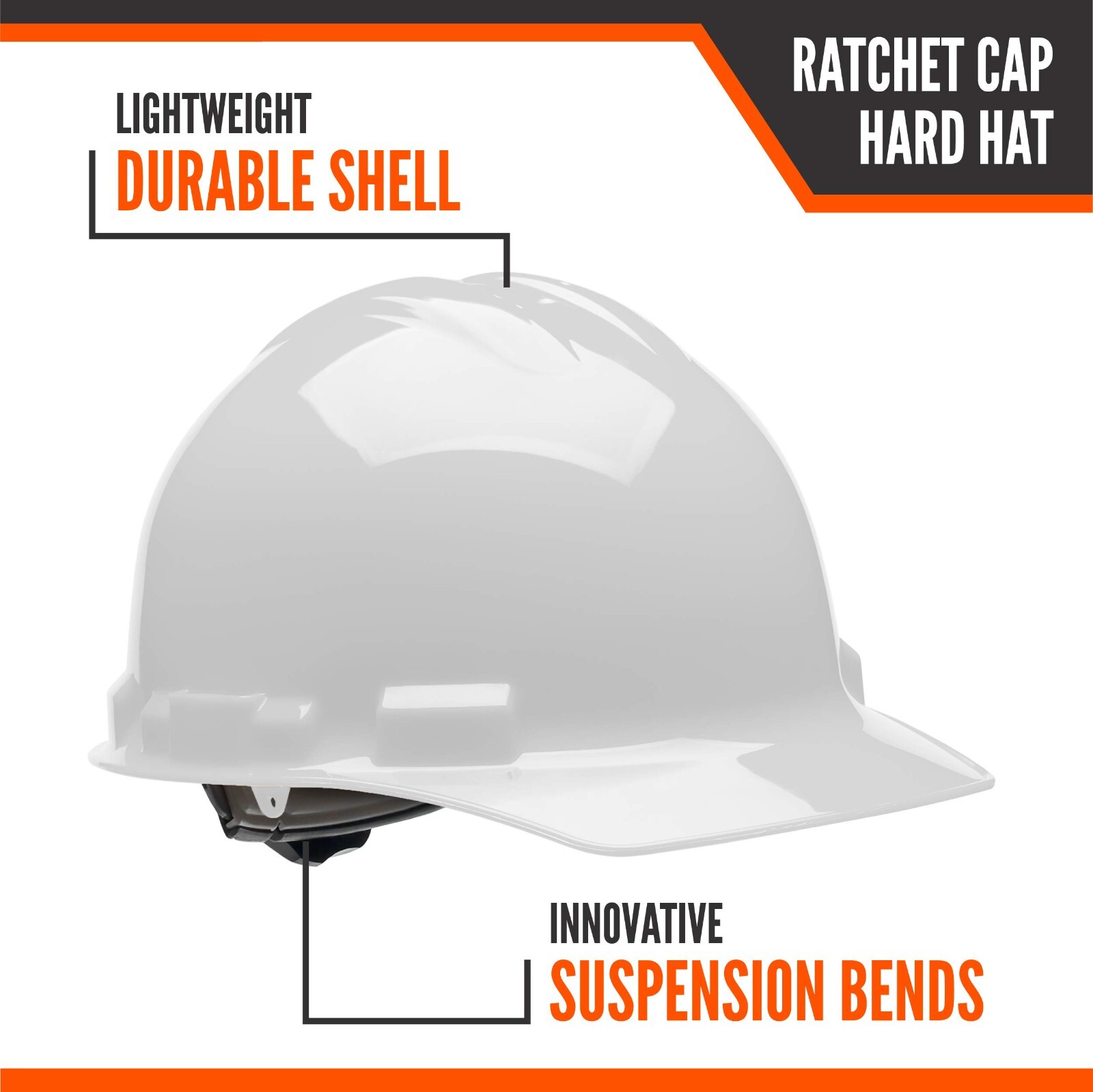 Malta Dynamics Made in US 4 Pt. Suspension Hard Hat, Ratchet Cap Style, Constru