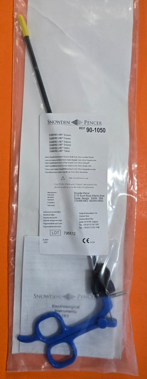 Snowden-Pencer 90-1050 Laparoscopic Monopolar Handle & Shaft 5mm x 36cm