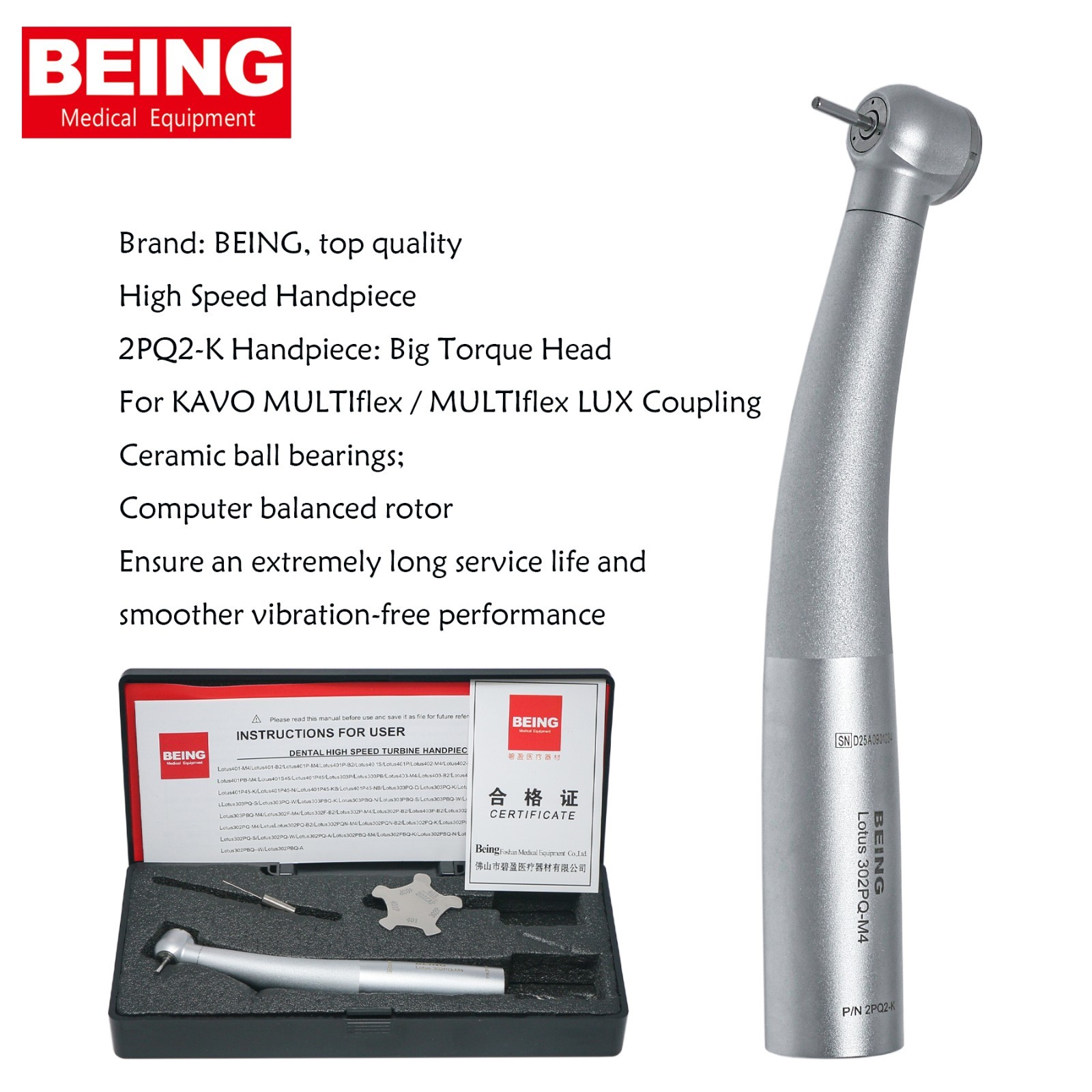 US BEING Dental High Speed Turbine Handpiece For KaVo MULTIflex Coupler 4 Hole