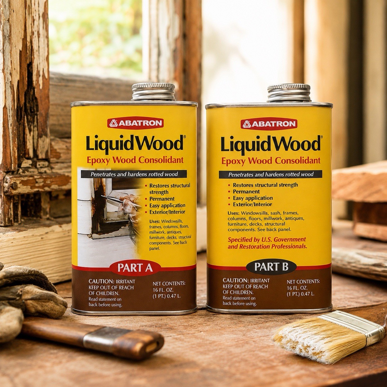 Abatron LiquidWood 2 Pint Kit Epoxy Wood Hardener Consolidant Part A & B