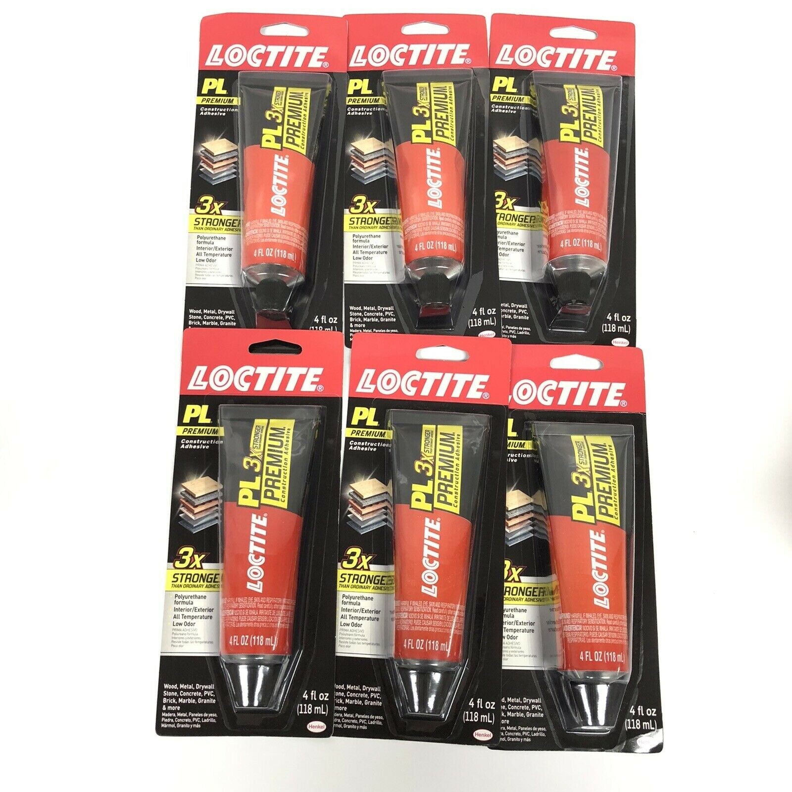 6-4 oz Tubes of LocTite PL Premium Construction Interior/Exterior Adhesive New