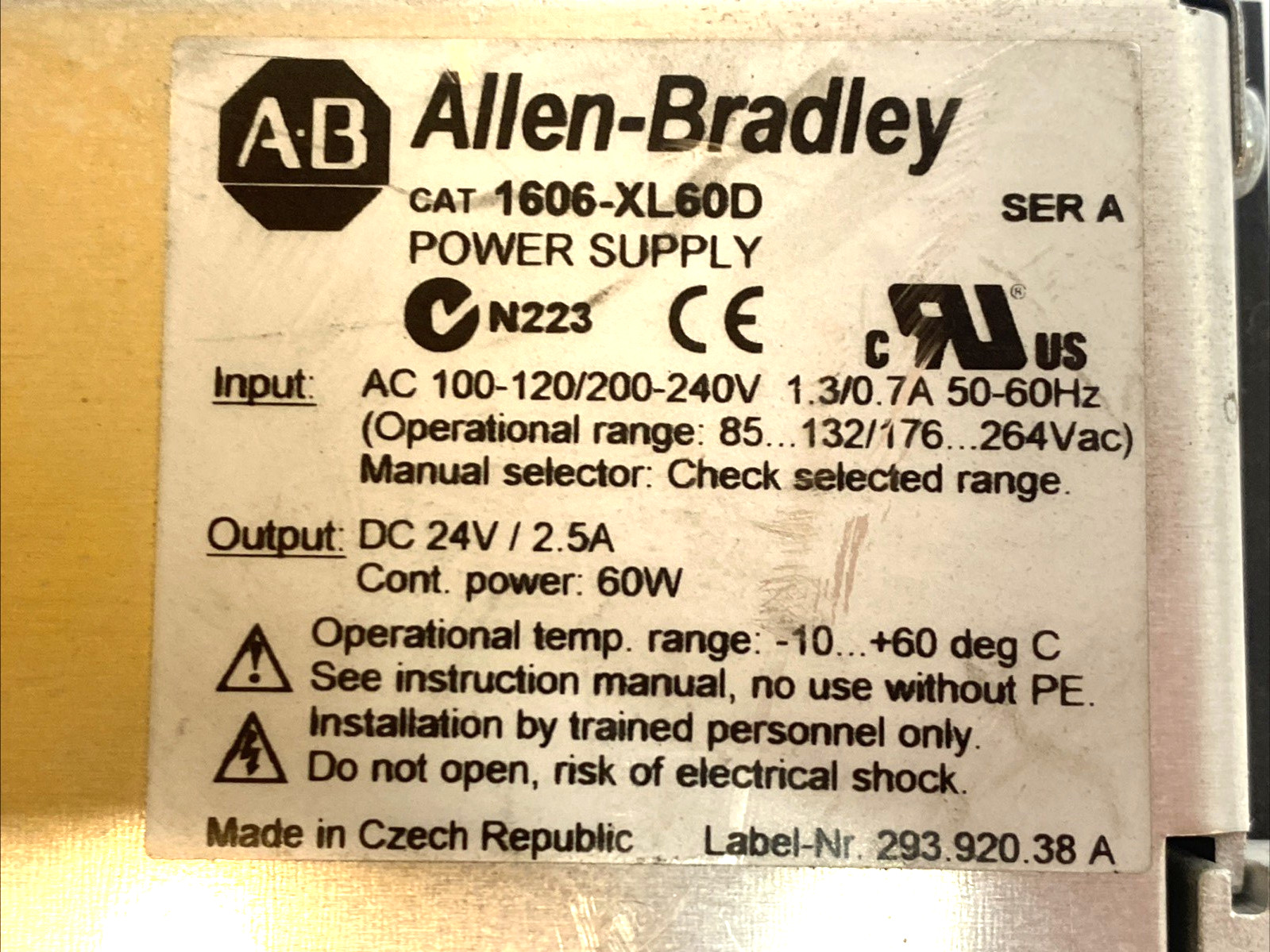 Allen Bradley 1606-XL60D Power Supply 24VDC 2.5A, 60W DIN Rail SER.A