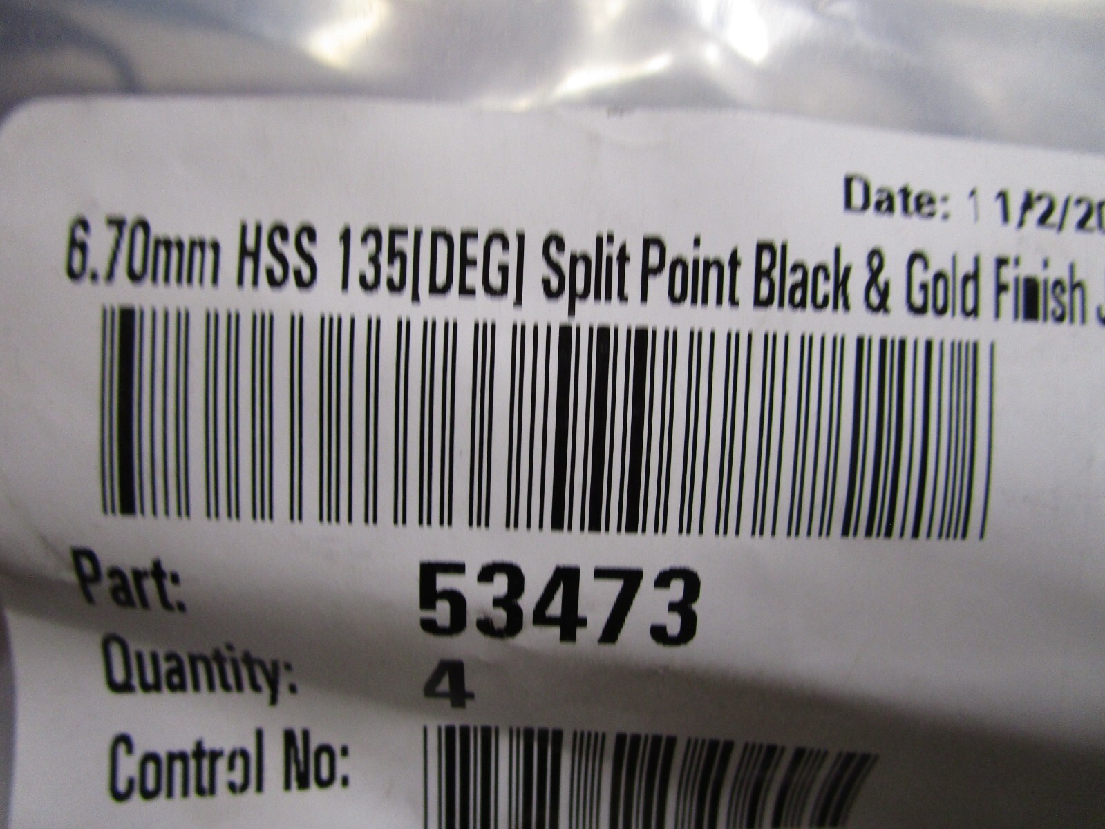 6.70mm HSS 135° Split Point Black and Gold Finish Jobber Drill QTY 4