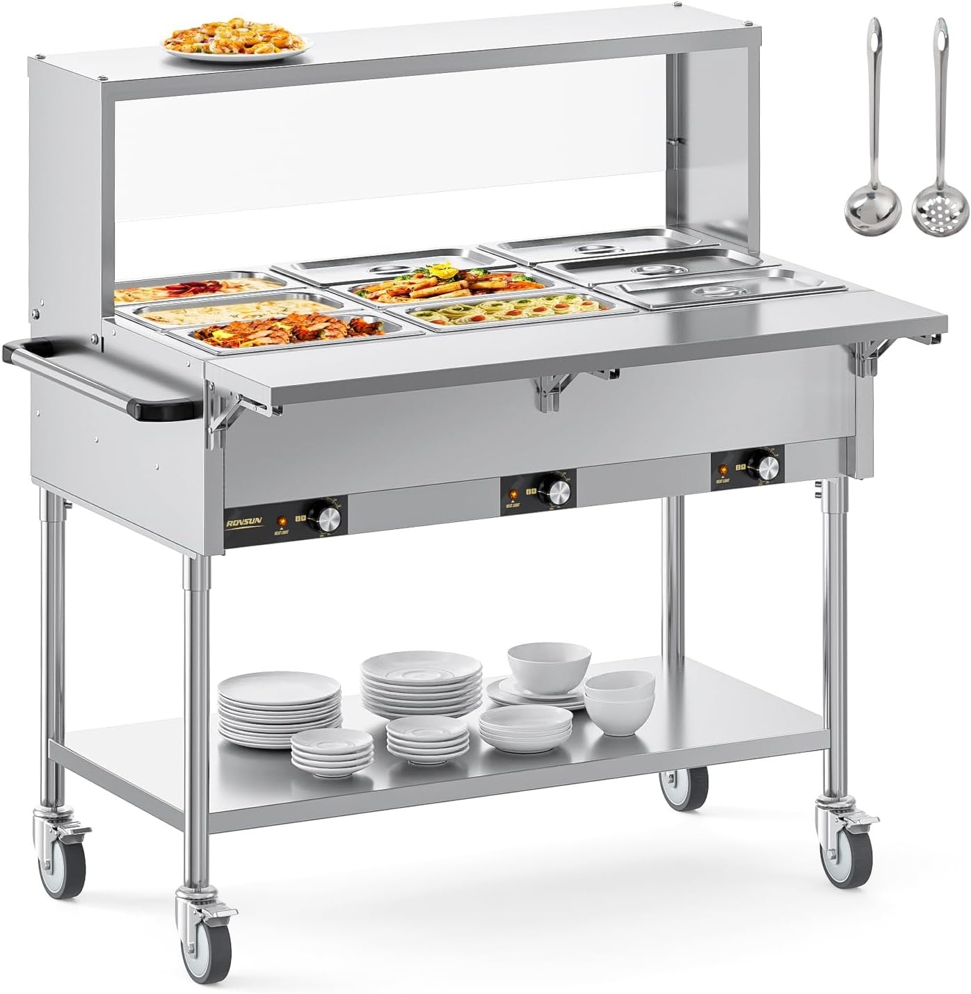 ROVSUN 72QT Electric Commercial Food Warmer 1500W, 9-Pan Steam Table 8QT/Pan