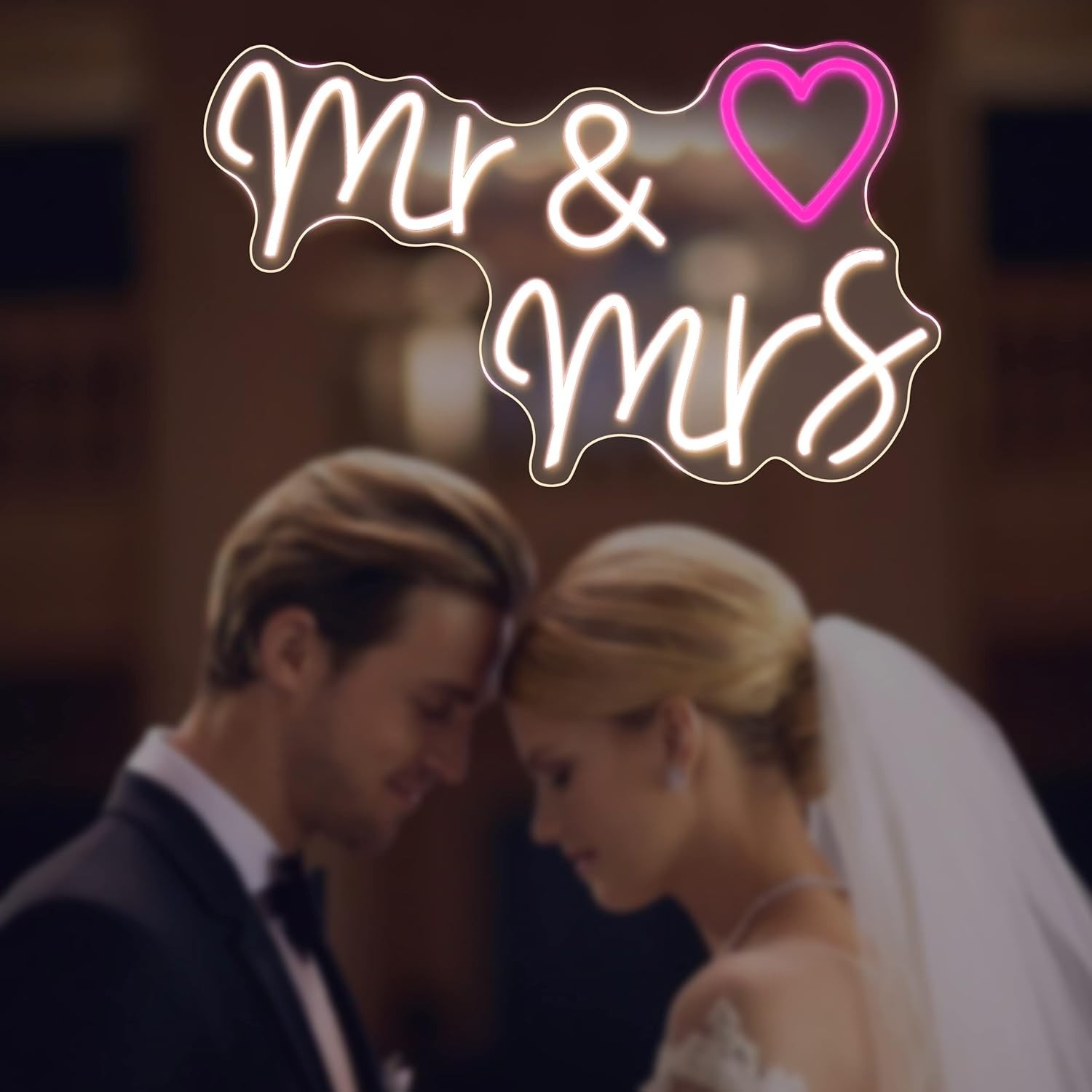 Led Neon Sign «Mr & Mrs» Heart 23″ x14″ Large 110V Wall Decor Wedding Party