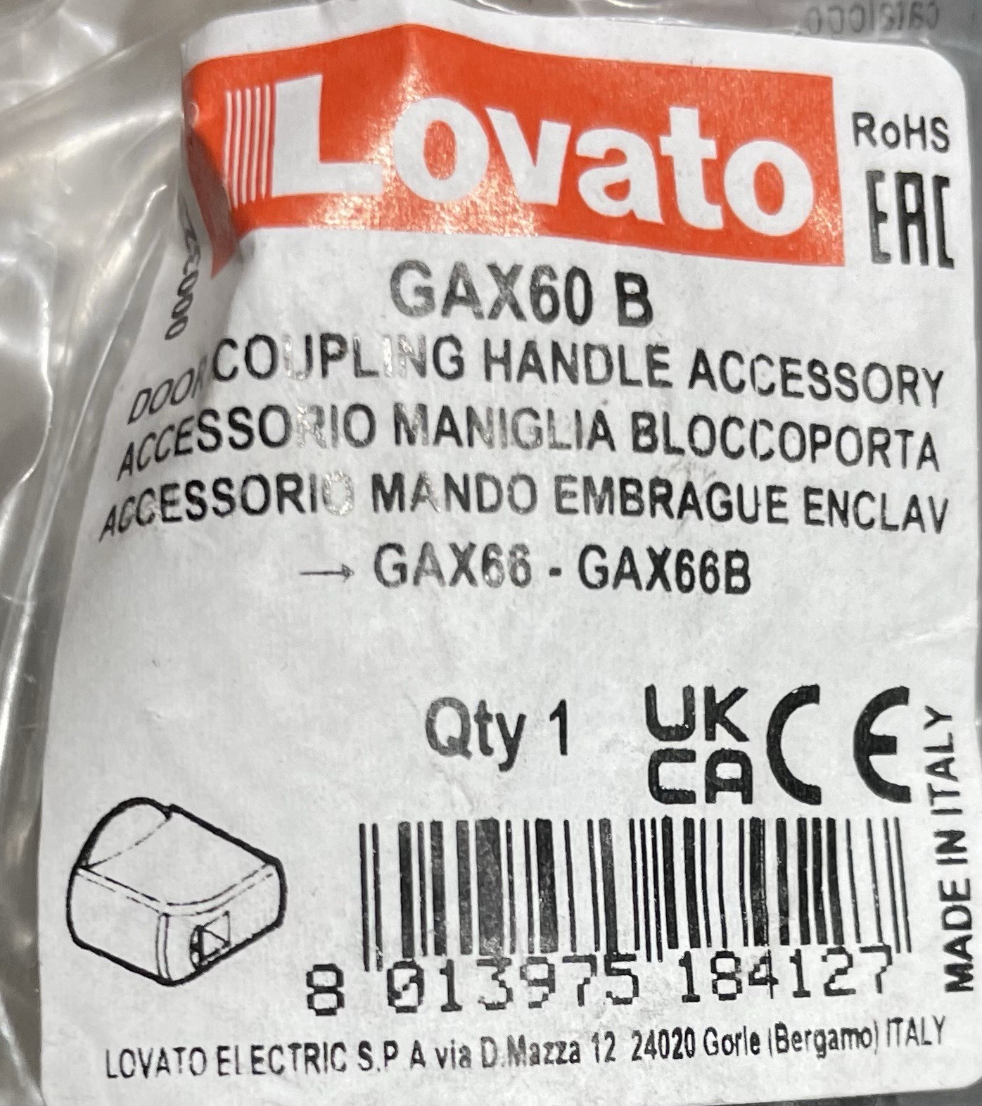 GA125A Lovato Disconnect Switch Full Kit Switch, Align Ring, Adapter