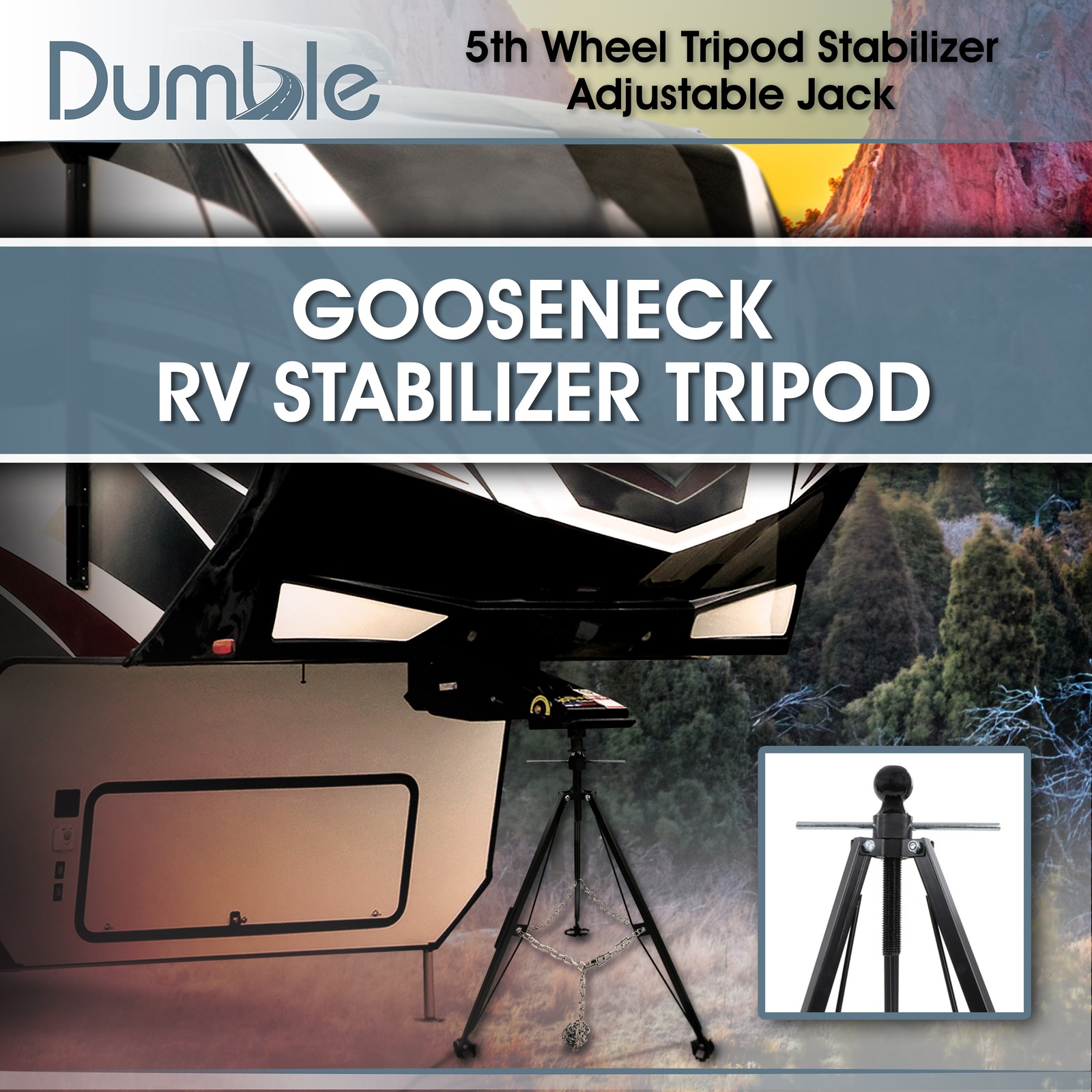 Clearance-Dumble Gooseneck RV Stabilizer Tripod – 7500lb Cap Ball Joint