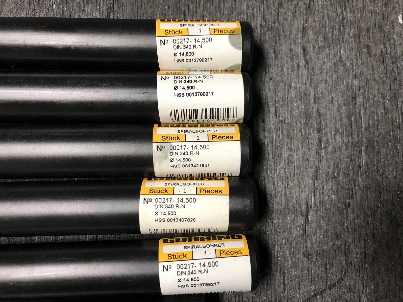 GUHRING 14.50 MM EXT LENGTH DRILLS HSS BLACK OXIDE LOT OF 6 NEW / UNUSED LATHE