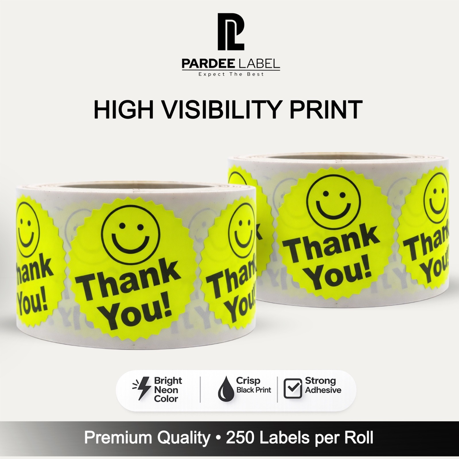 Thank You Stickers Neon Yellow 2” Starburst 250 Labels Per Roll | PardeeLabel