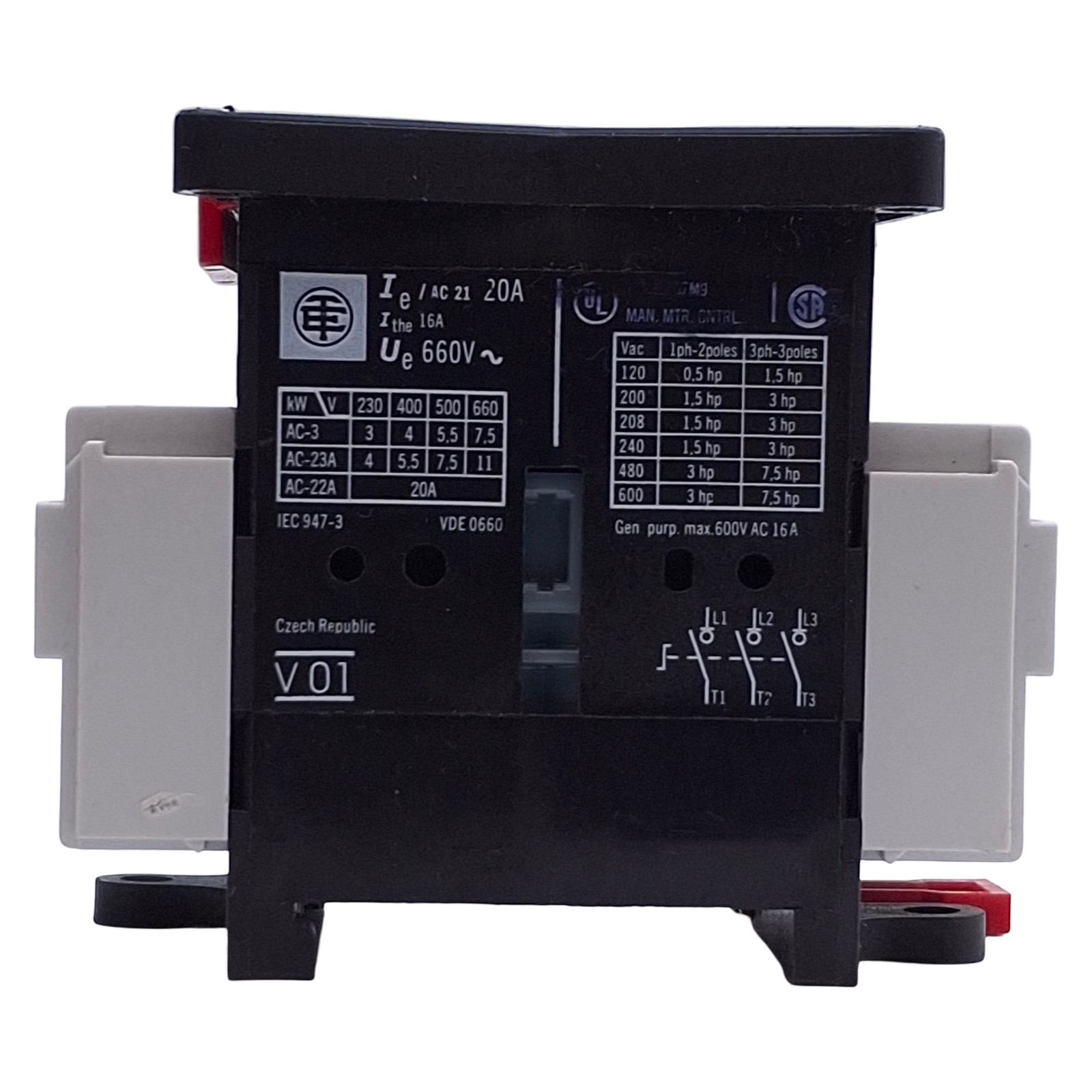 Telemecanique V01 Disconnect Switch 3-Pole, 20A, 660VAC, 3NO, DIN Rail Mount