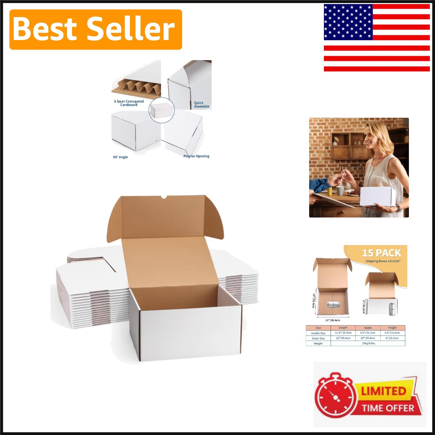 Versatile Packing Solution: 15 Count White Shipping Boxes 12x10x6 for Gifts