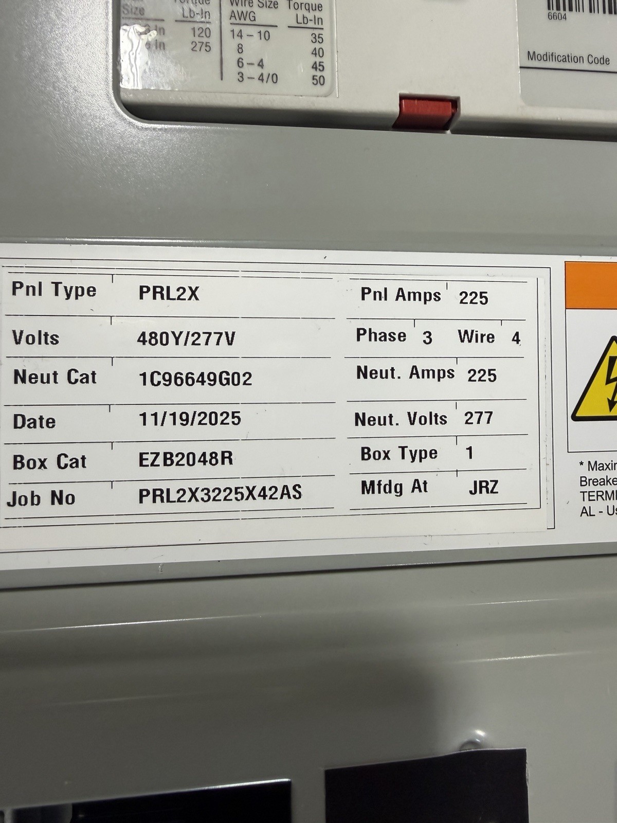 1-200 AMP 480V MAIN BREAKER PANELBOARD 42 SPACE 3PHASE 4WIRE COMPLETE PANEL