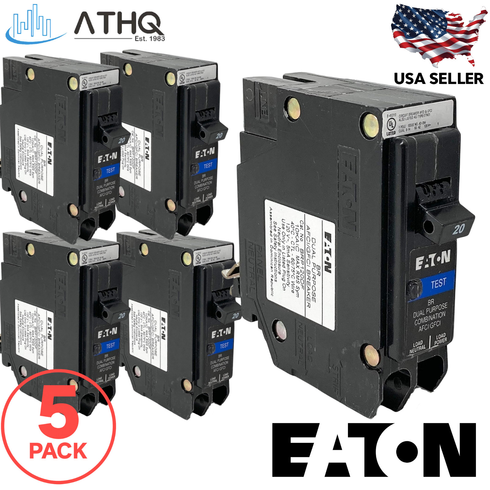 PACK OF 5 Eaton BRP120DF Dual Function AFCI GFCI Plug-On Neutral Breaker 20A NEW