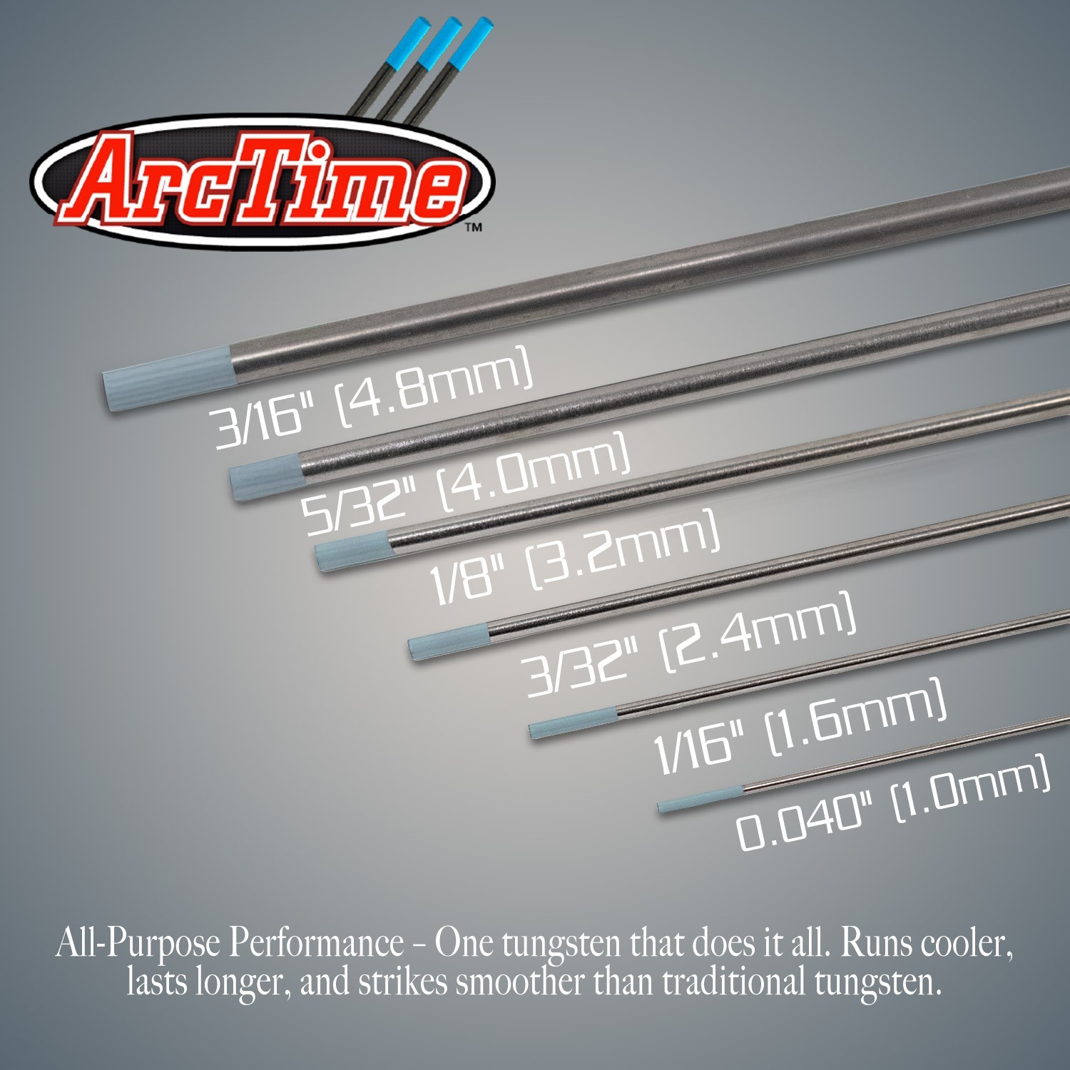 ArcTime TIG Welding Premium Hybrid Blend Tungsten Electrodes, 10 Pack