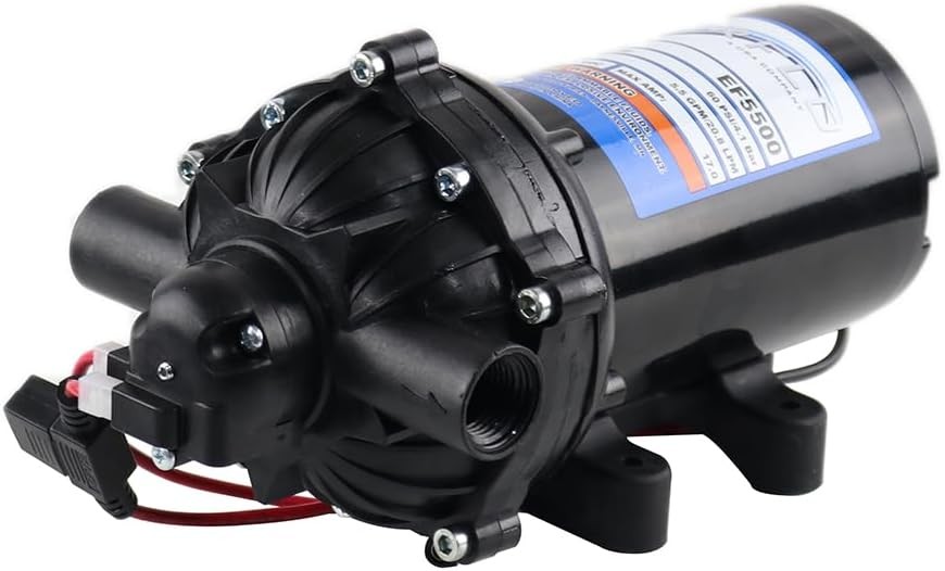 EF1000-BOX 12V Diaphragm Pump with 3/8″ Hose Barb Ports, 1.0 Gpm