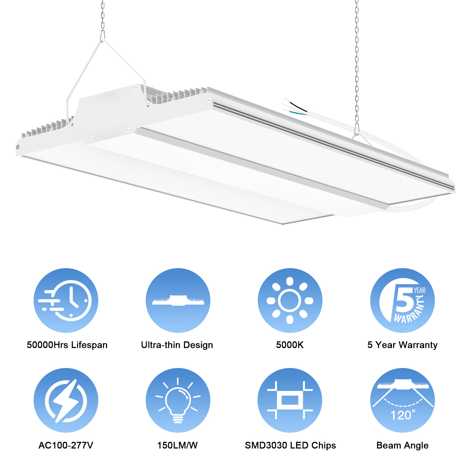 2Pack LED Warehouse Shop Linear High Bay Lights 150W 22500LM [Eqv.600W MH/HPS]
