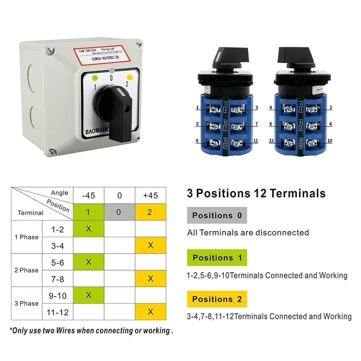 3 Phase Rotary Changeover Switch 40A 660V,3 Position 1-0-2 12 Terminal Univer…