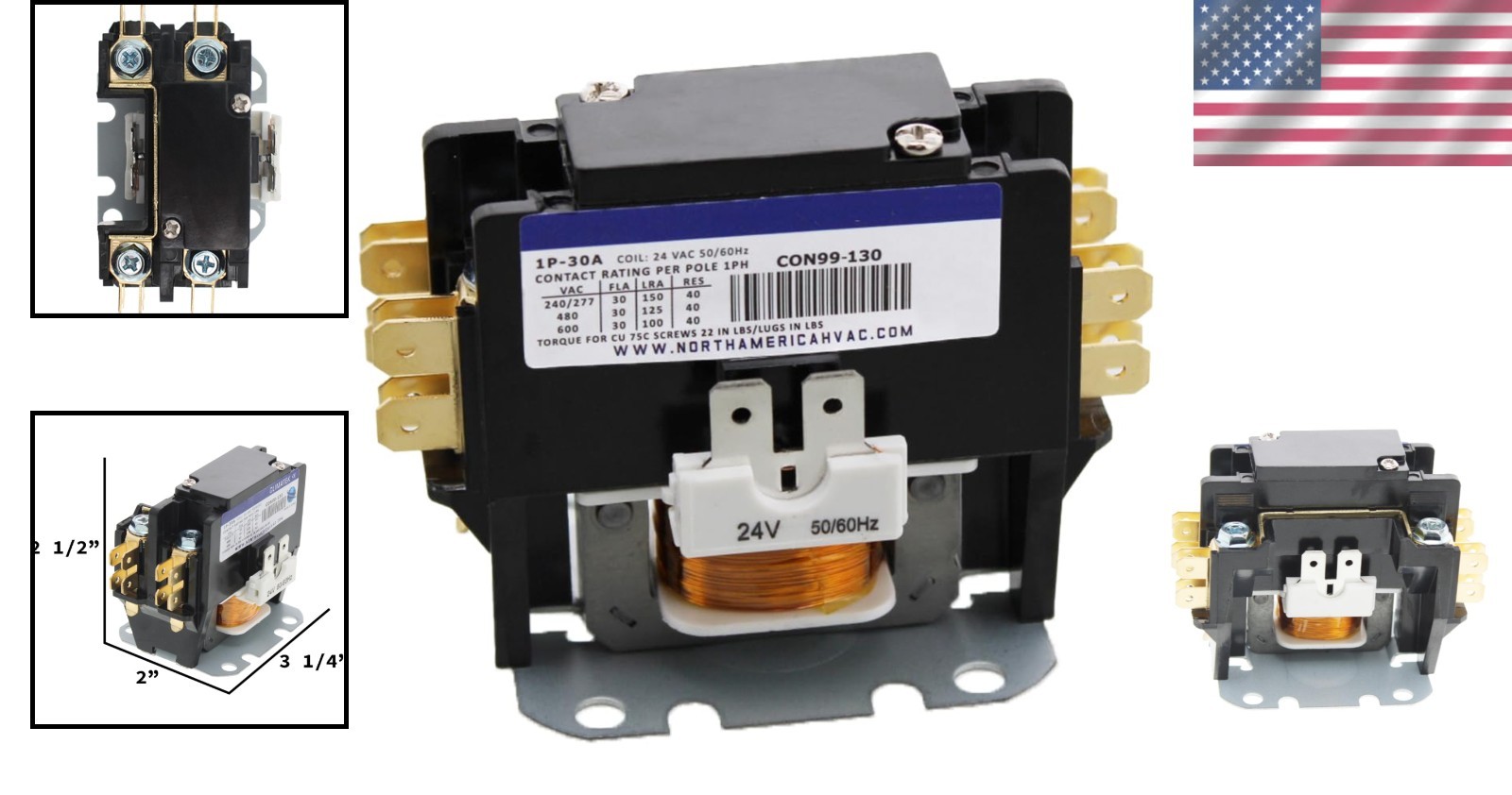 CARRIER HN51KC024 (Alternate for 3100-15Q228), 1 Pole, 24 VAC Coil, 30 AMPS, …