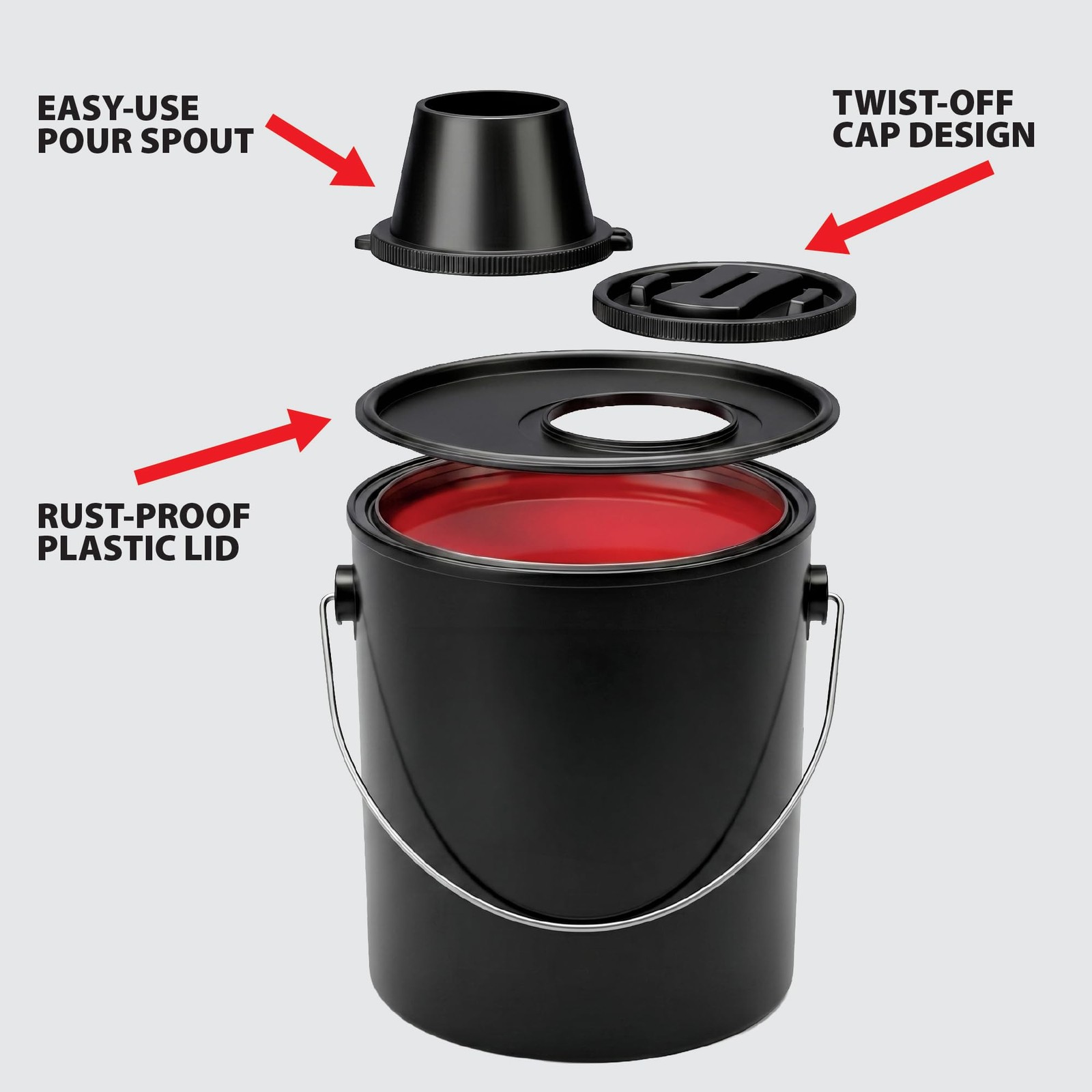 Plastic Paint Can Bucket 1 Gallon Pack of 2, w/Lid & Handle