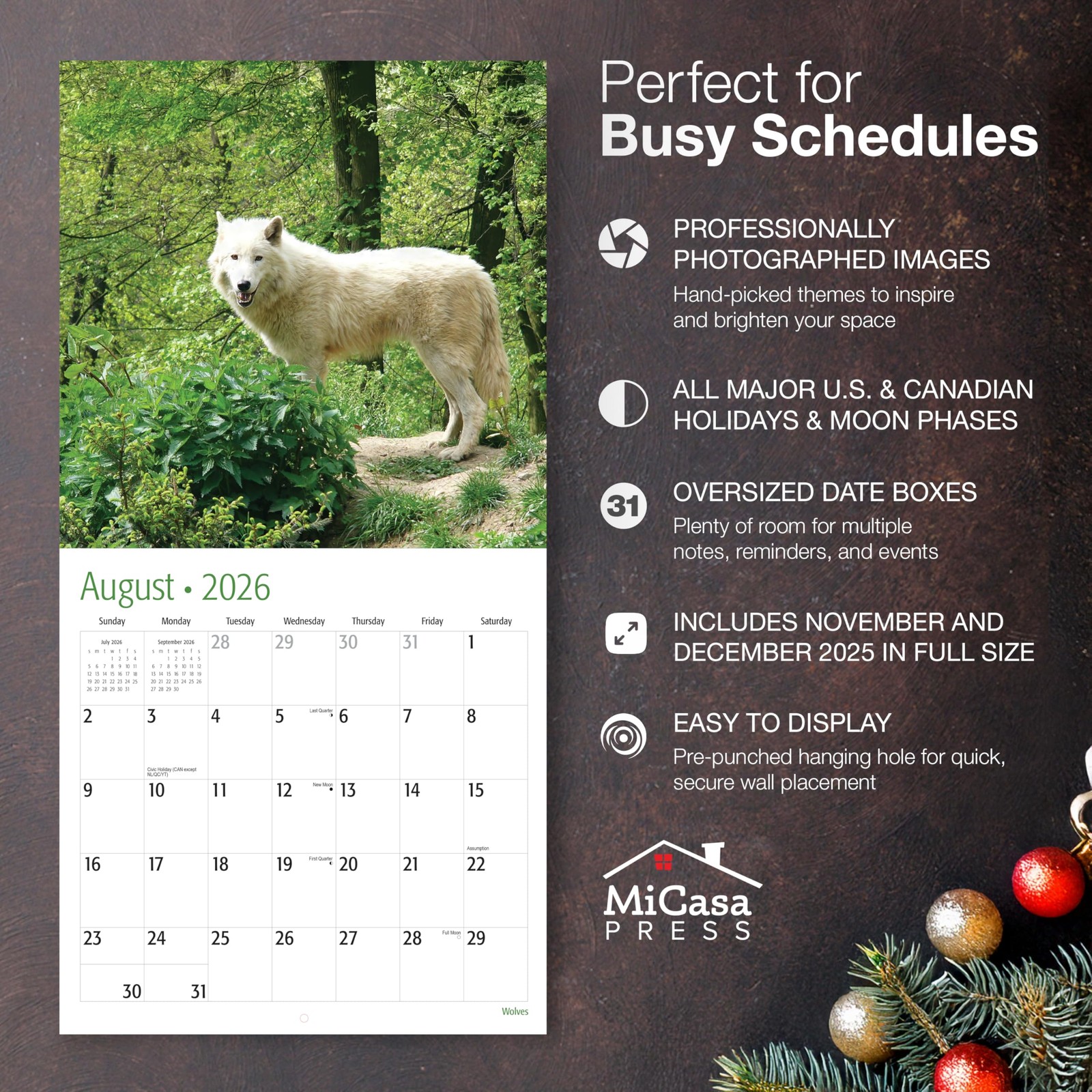 MICASA PRESS Wolves 2026 Wall Calendar 12 Month | New 2026, 04 2026